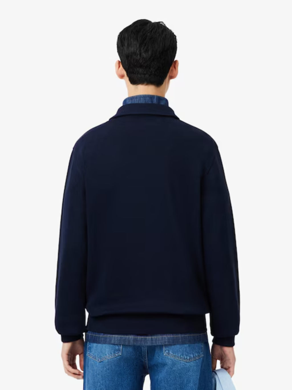 LACOSTE Ribbed Cotton Polo Collar Sweatshirt Midnight Blue