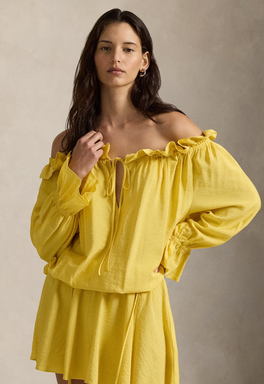 RALPH LAUREN WOMENS Off-the-Shoulder Crepe Dress Collegiate Yellow