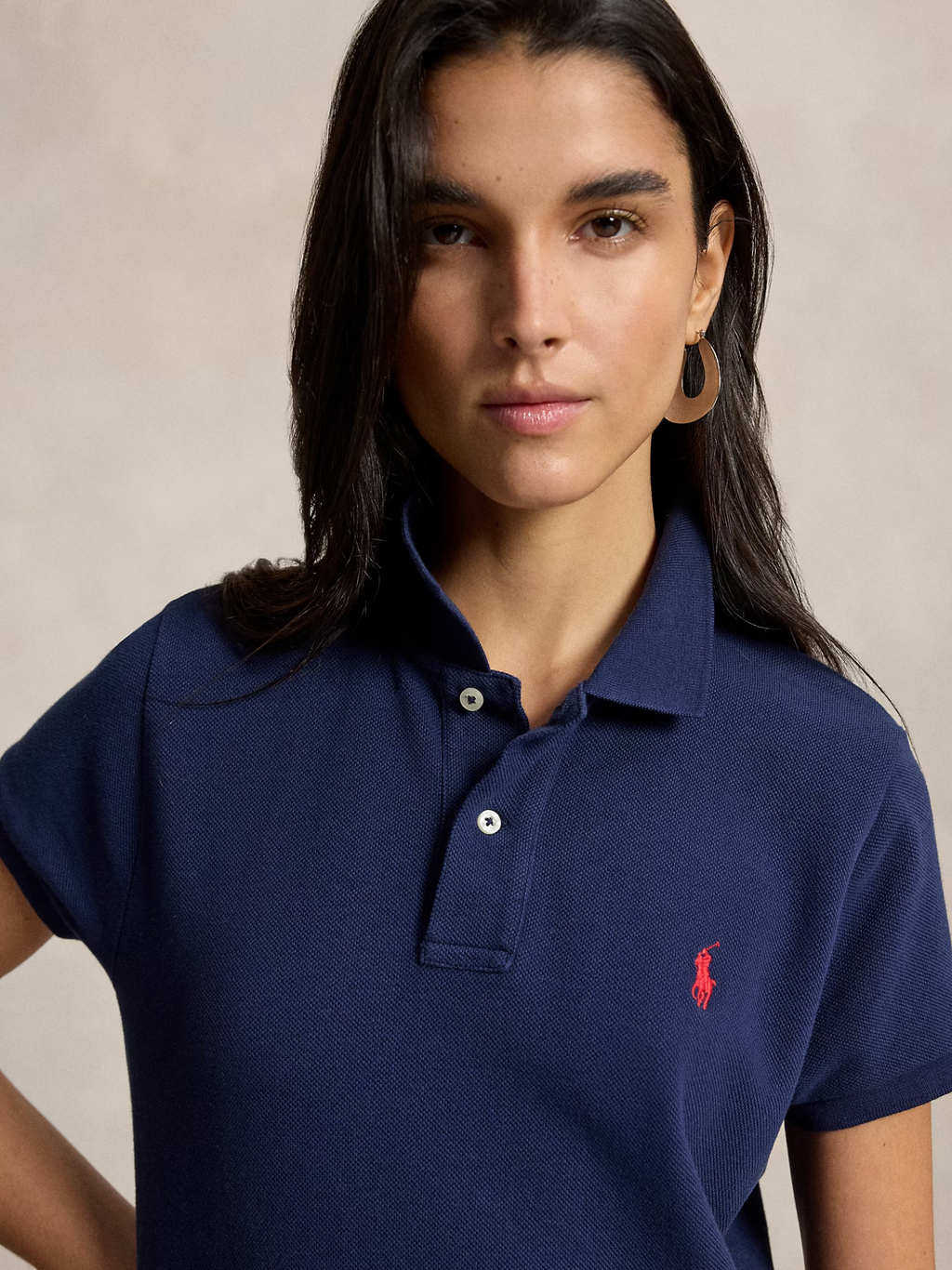 RALPH LAUREN WOMEN Cotton Mesh Polo Dress Newport Navy