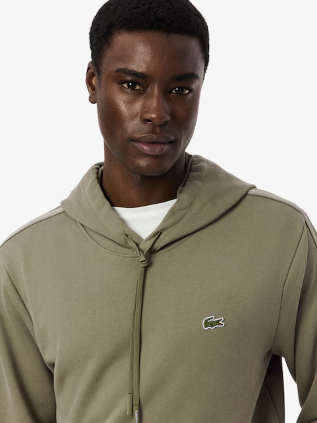 LACOSTE Logo Stripe Zipped Hoodie Khaki Green