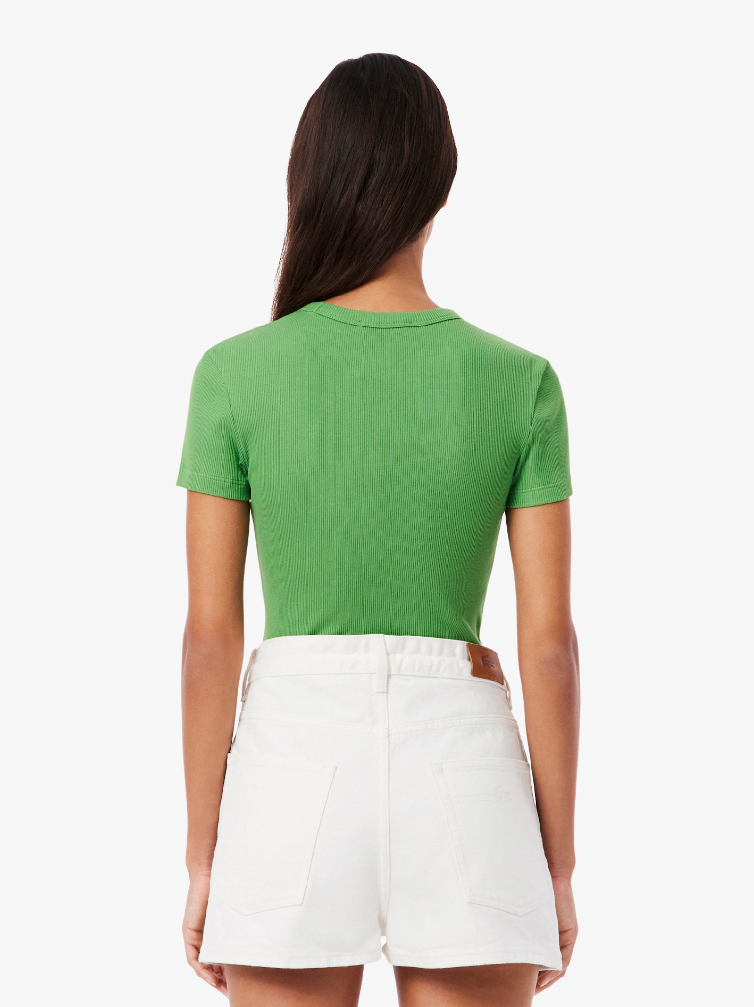 LACOSTE WOMEN Slim Fit Ribbed Cotton T-shirt Green