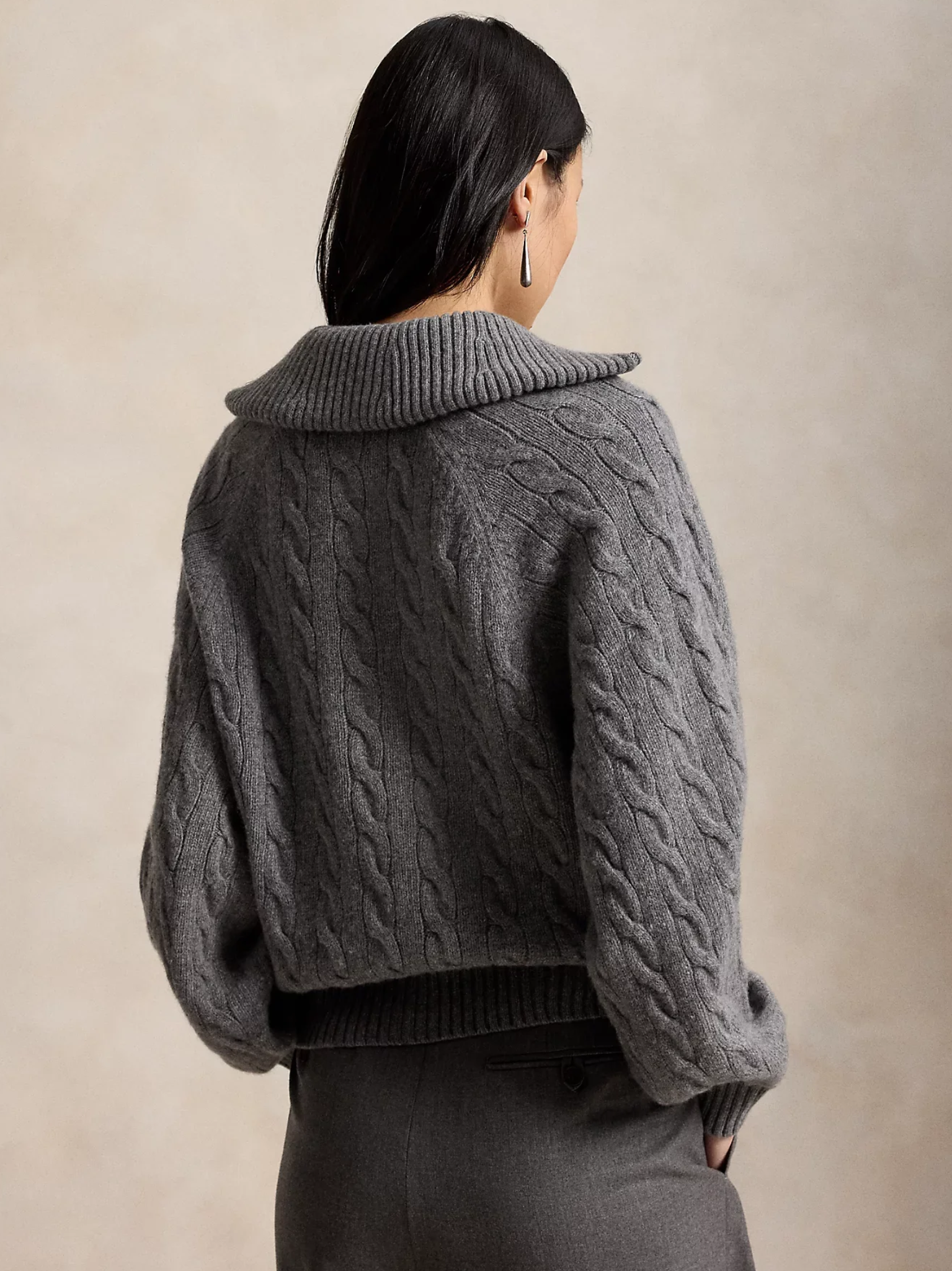 RALPH LAUREN WOMEN Cable-knit Wool Cashmere Jacket	Flannel Grey Heather