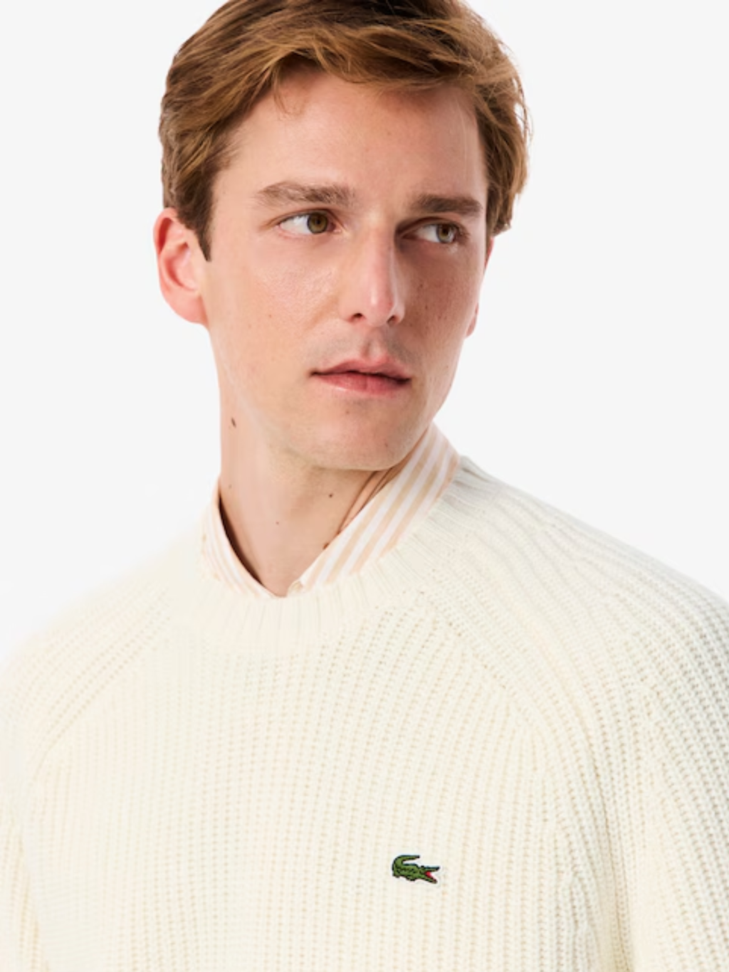 LACOSTE Thick Wool Crew Neck Sweater Ecru White