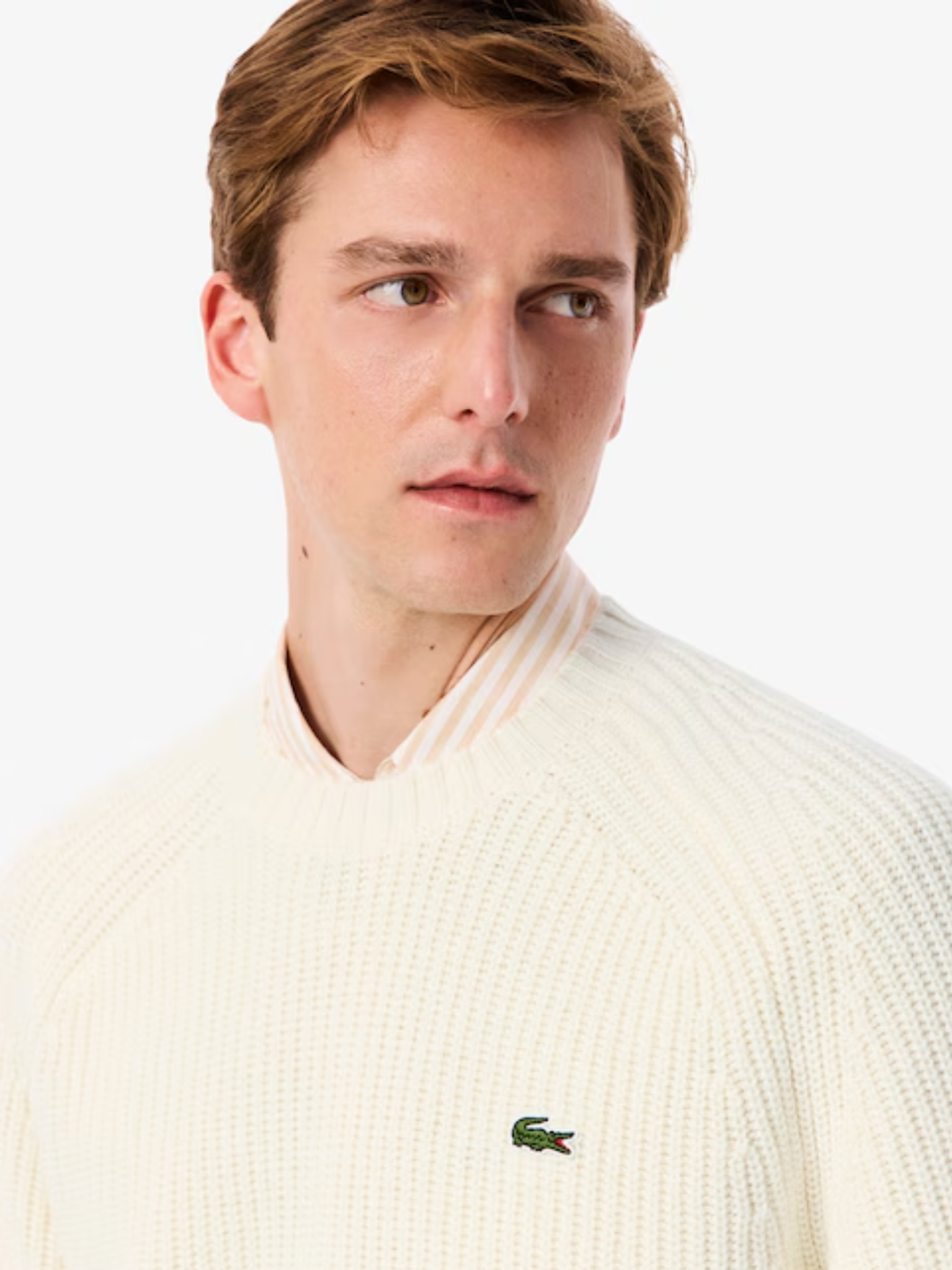 LACOSTE Thick Wool Crew Neck Sweater Ecru White