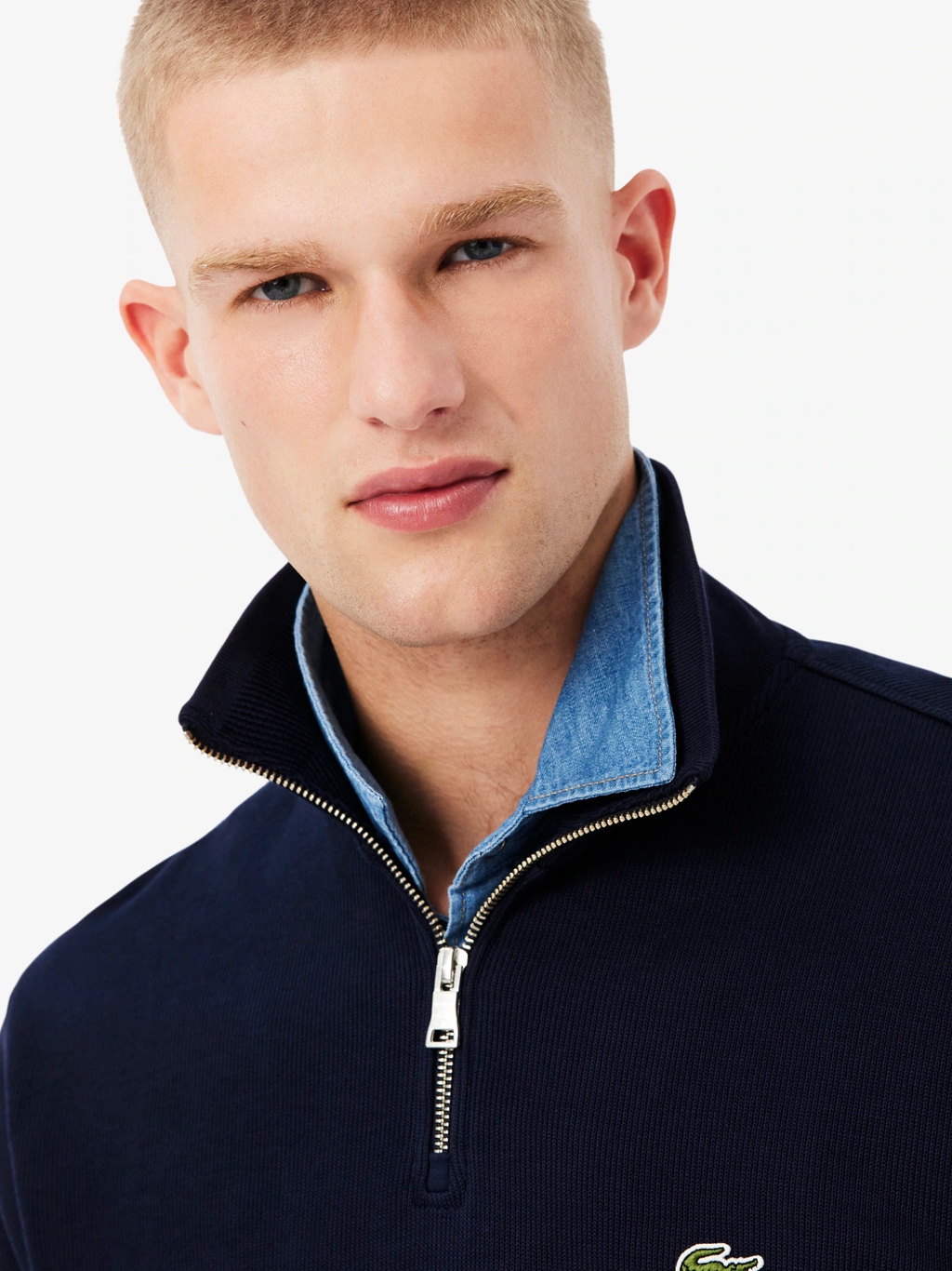 LACOSTE Zip-Up High Neck Interlock Sweatshirt Midnight Blue