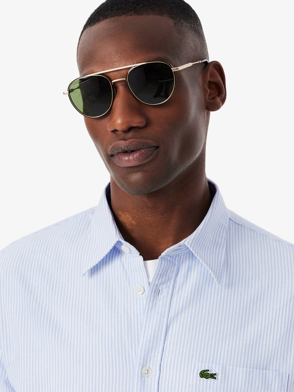 LACOSTE Regular Fit Striped Oxford Shirt Blue/White