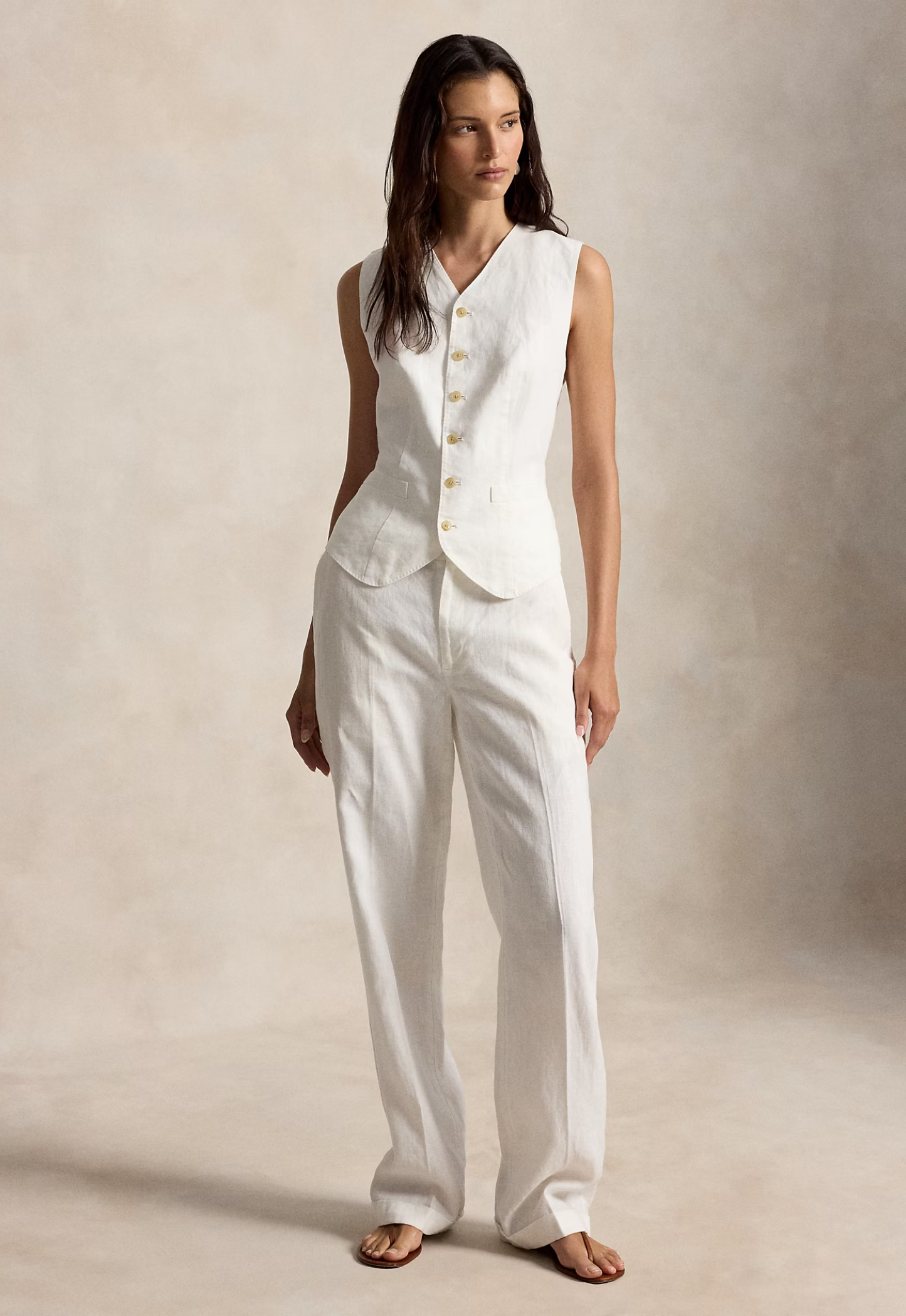 RALPH LAUREN WOMENS Buttoned Linen Waistcoat Nevis