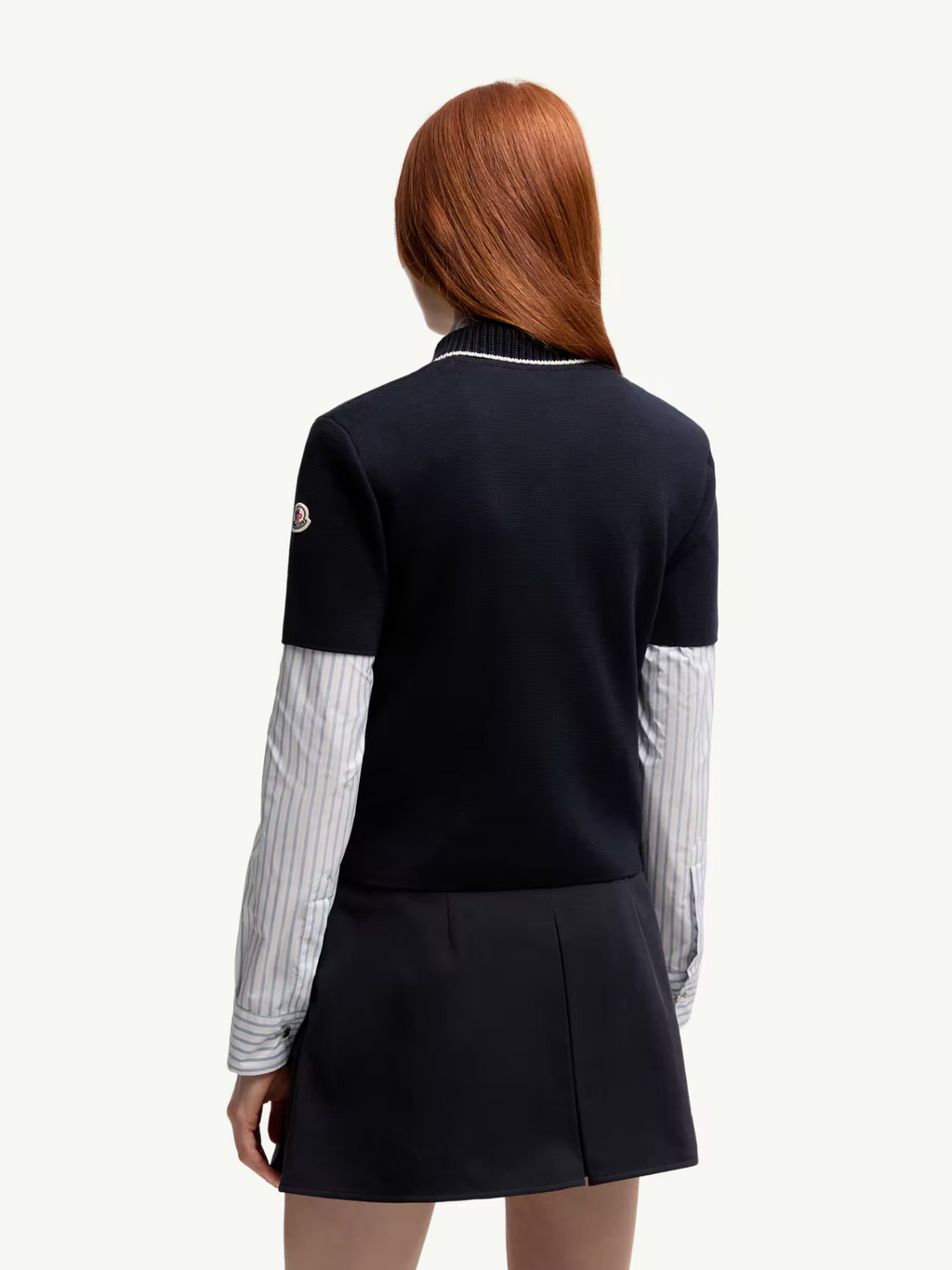 MONCLER WOMEN Knit Cotton Polo Shirt Navy Blue