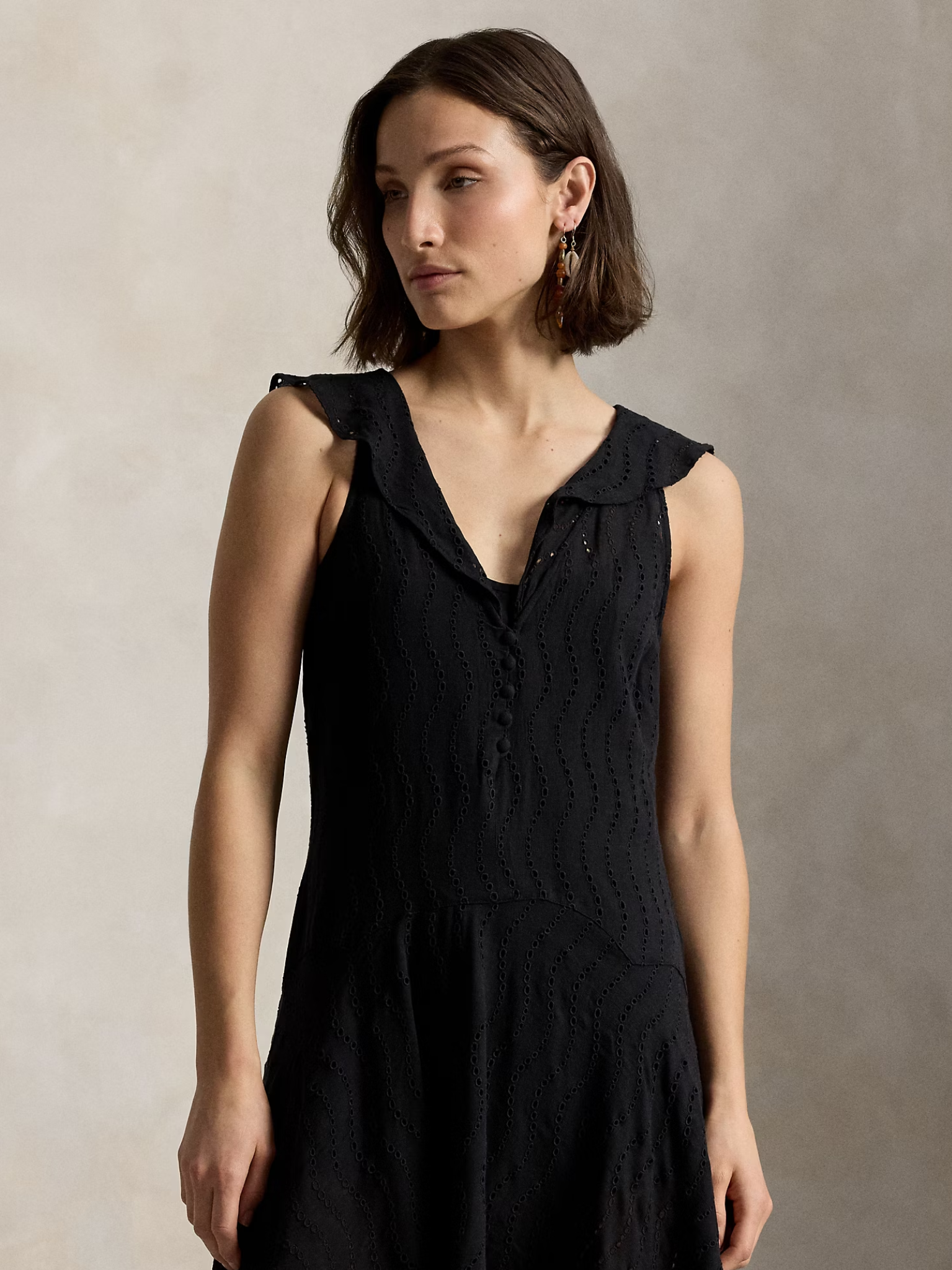 RALPH LAUREN WOMEN Eyelet Gauze Dress Polo Black