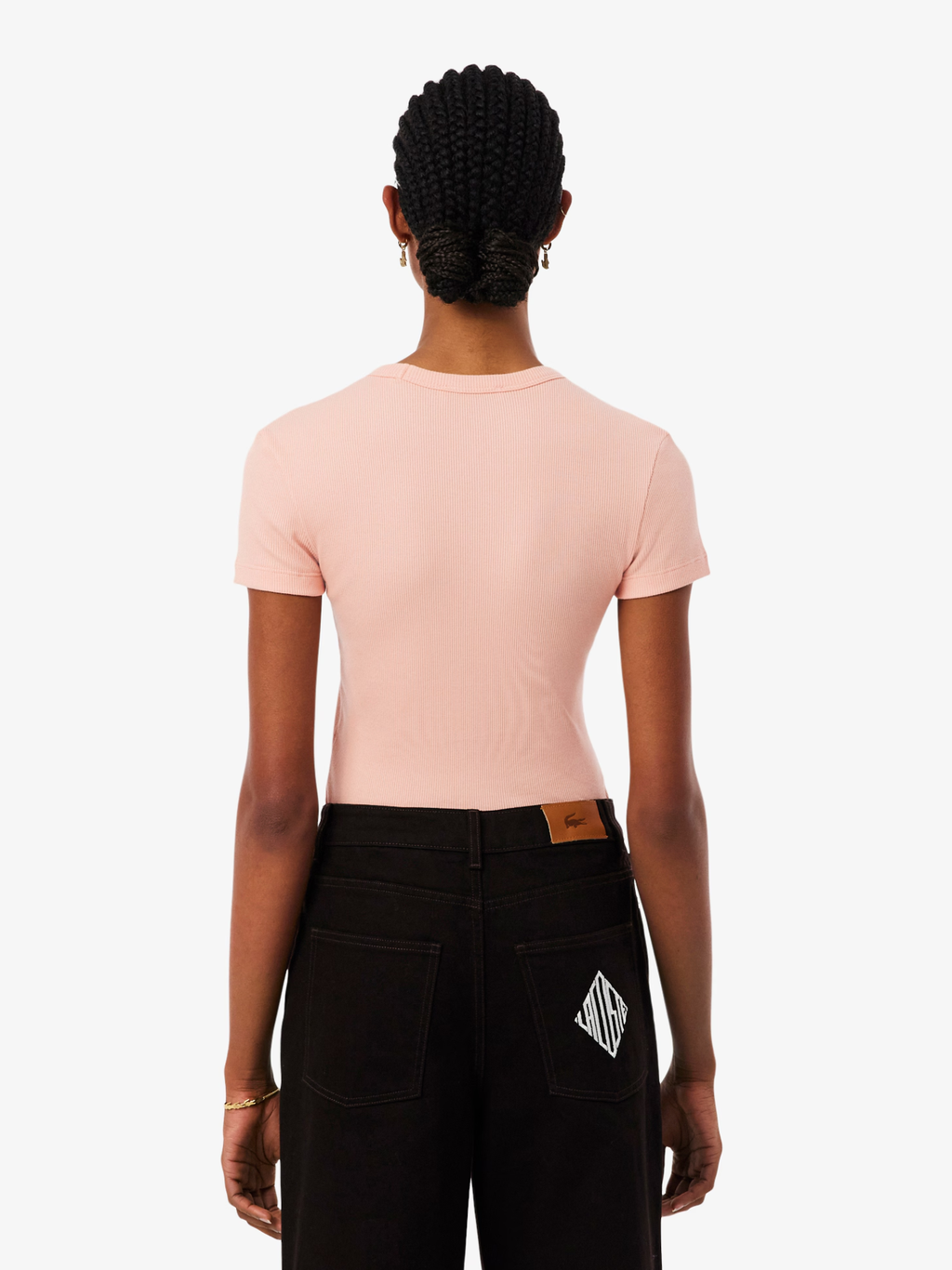 LACOSTE WOMEN Slim Fit Ribbed Cotton T-shirt Coral Pink
