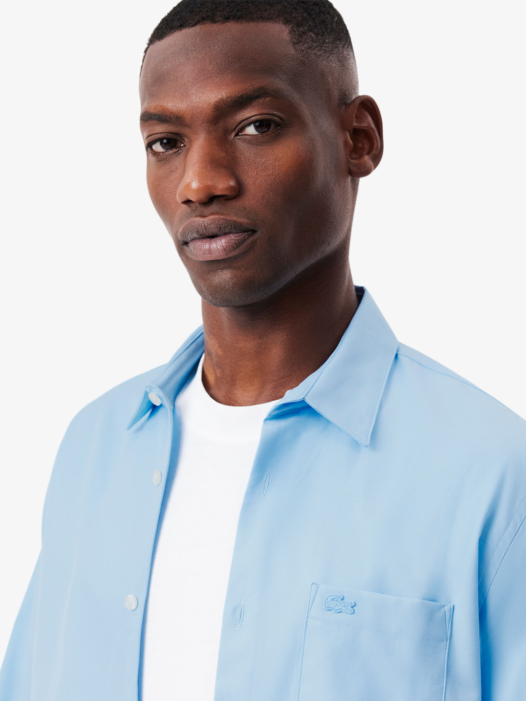 LACOSTE Regular Fit Cotton Poplin Shirt Pale Blue