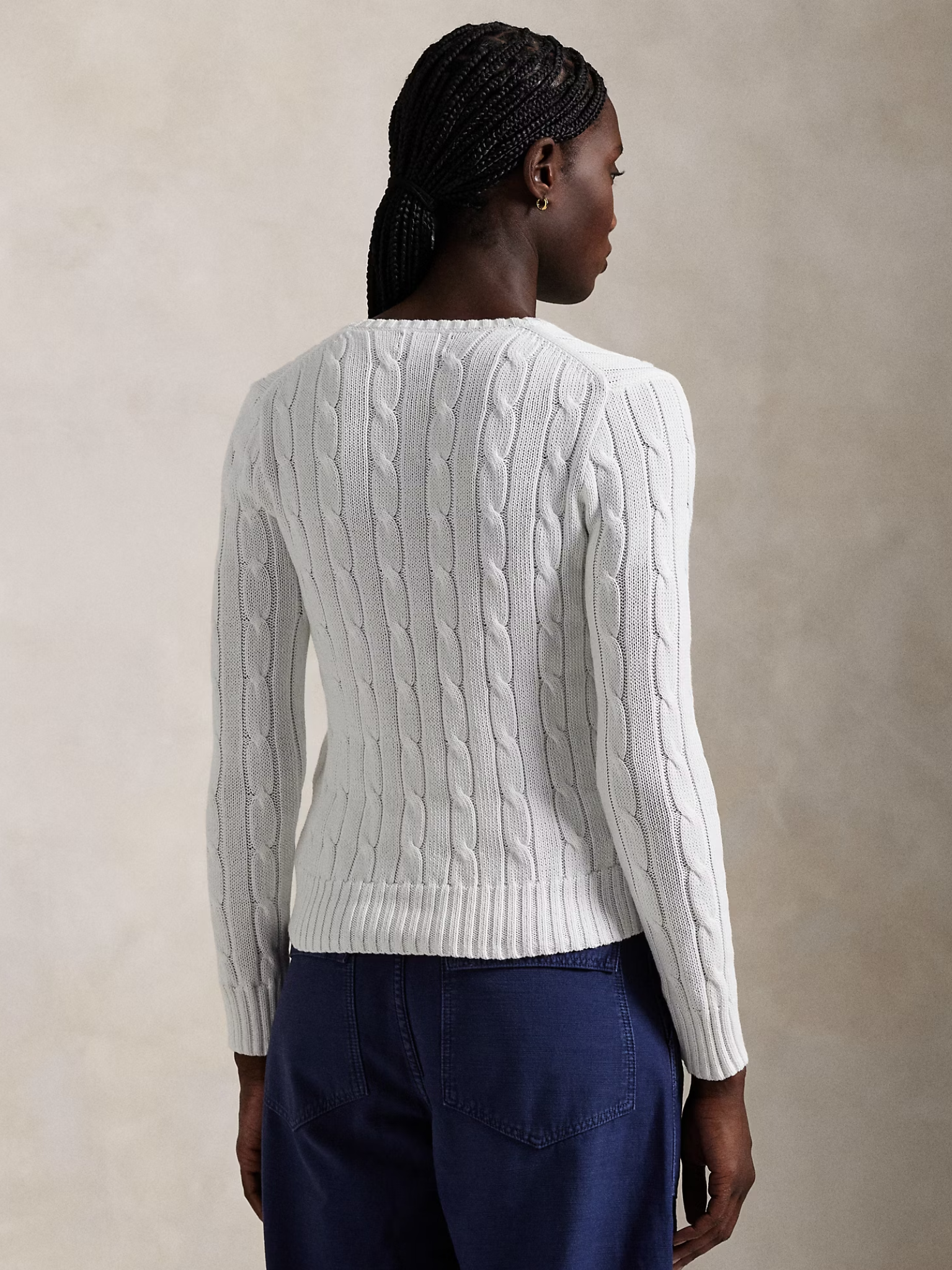RALPH LAUREN WOMEN Cable-Knit Cotton V-Neck Jumper White