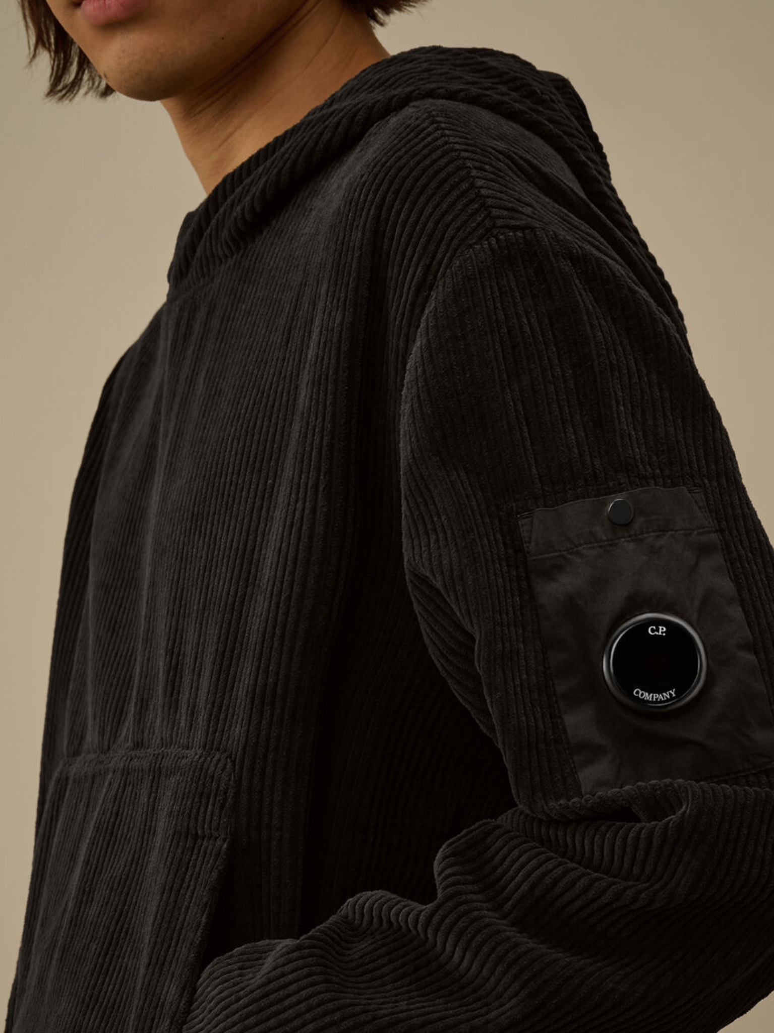 C.P COMPANY Corduroy 350 Lens Hooded Sweatshirt Black