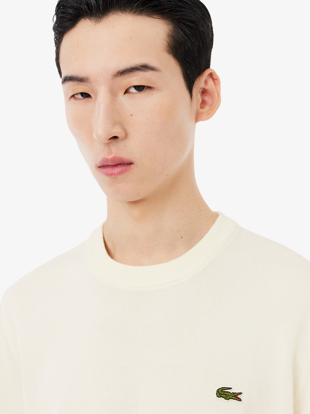 LACOSTE Monochrome Crew Neck Cotton Sweater White