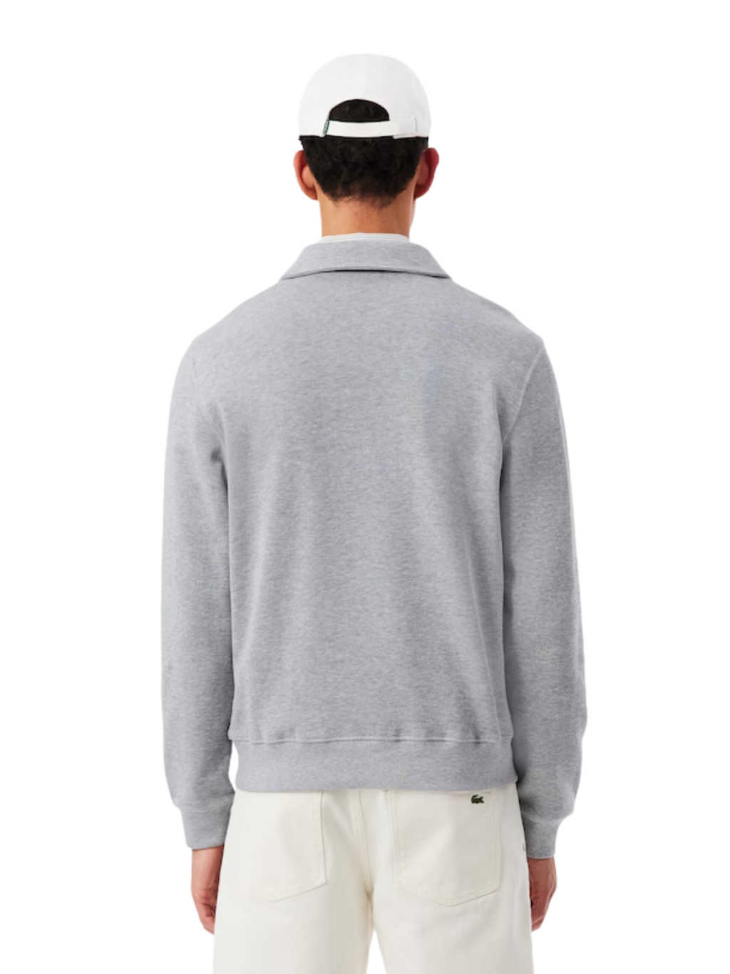 LACOSTE Ribbed Cotton Polo Collar Sweatshirt Light Heathered Grey