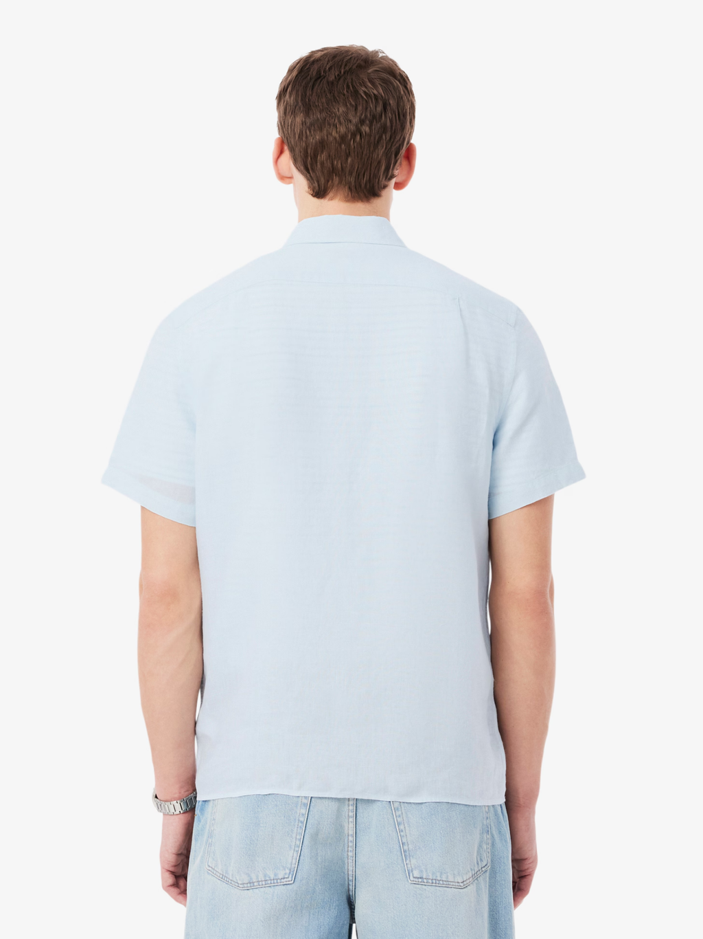 LACOSTE Short Sleeved Linen Shirt Light Blue