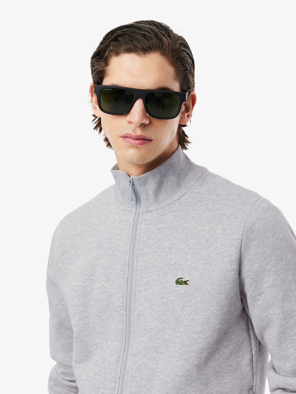 LACOSTE Zip-Up High Neck Fleece Sweatshirt Grey