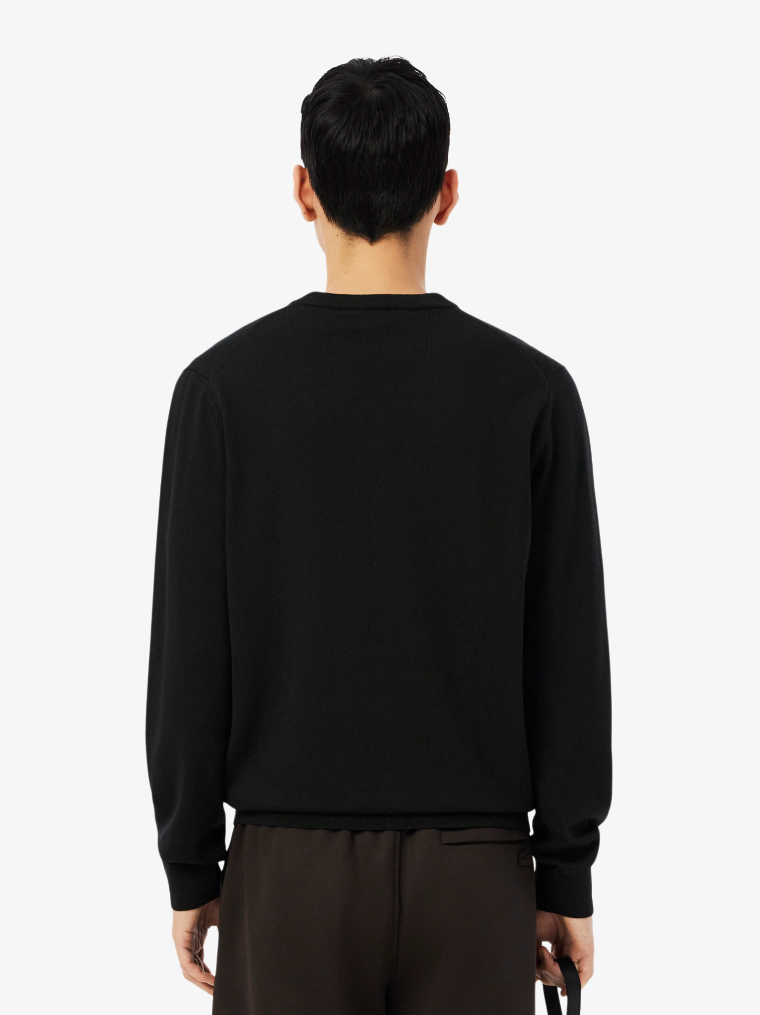 LACOSTE Merino Wool Monochrome V Neck Sweater Black