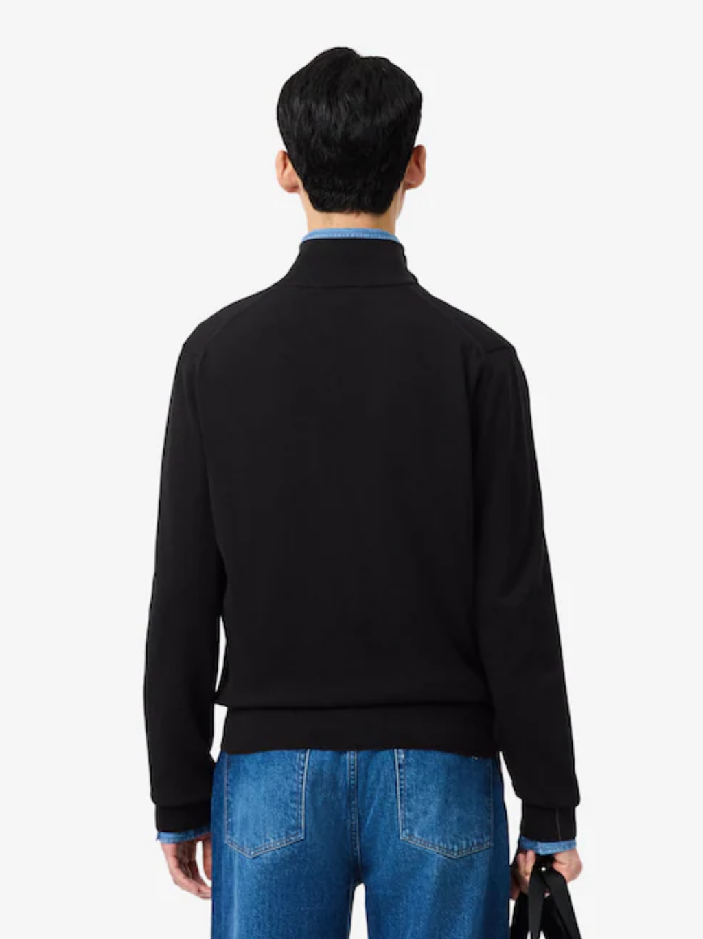 LACOSTE Zipped High Neck Cotton Sweater Black
