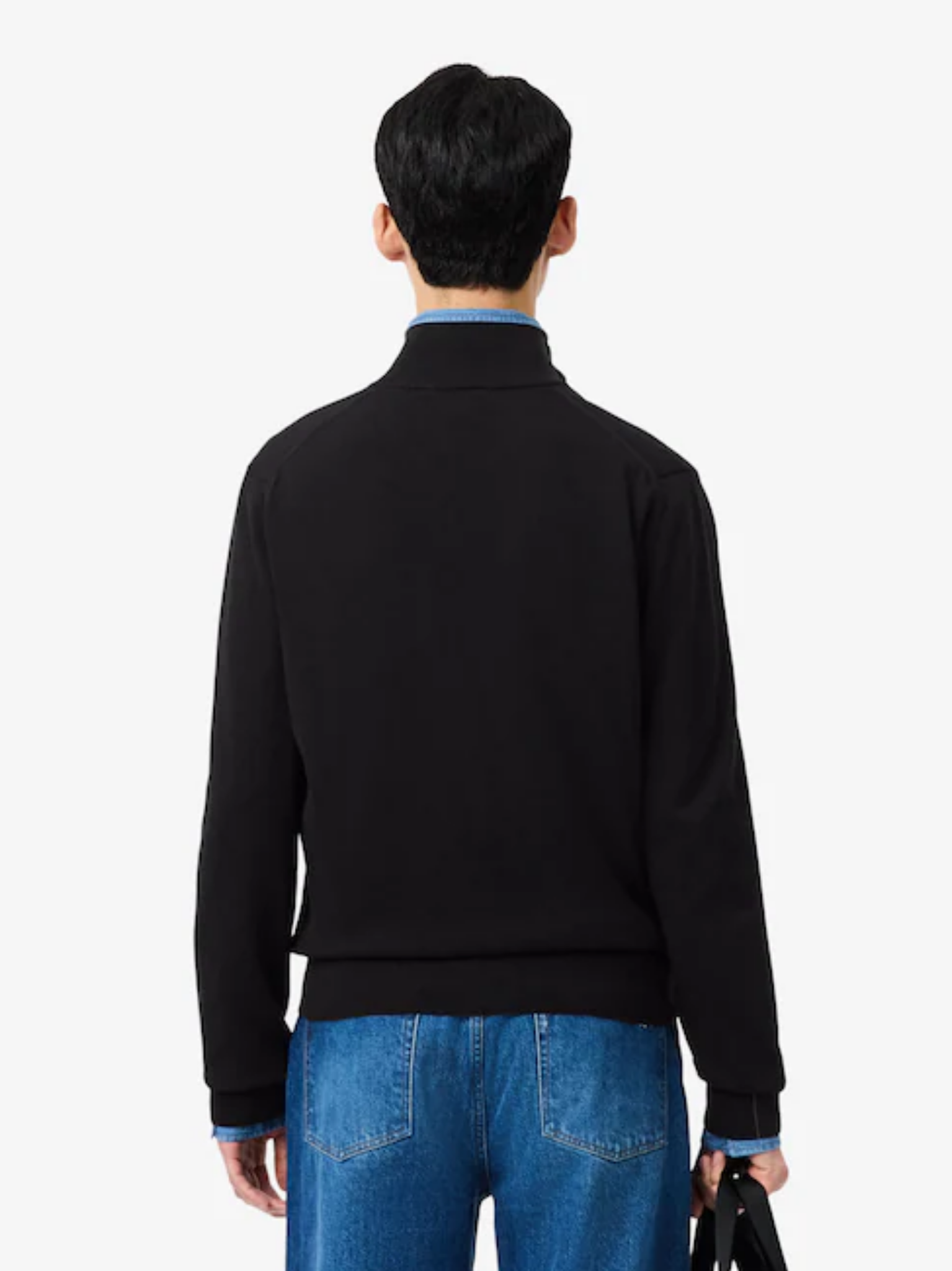 LACOSTE Zipped High Neck Cotton Sweater Black