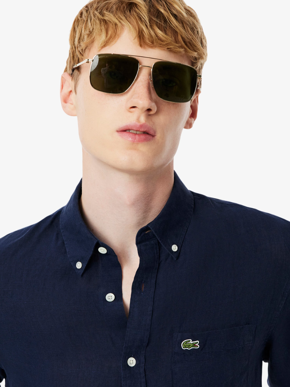 LACOSTE Regular Fit Linen Shirt Midnight Blue