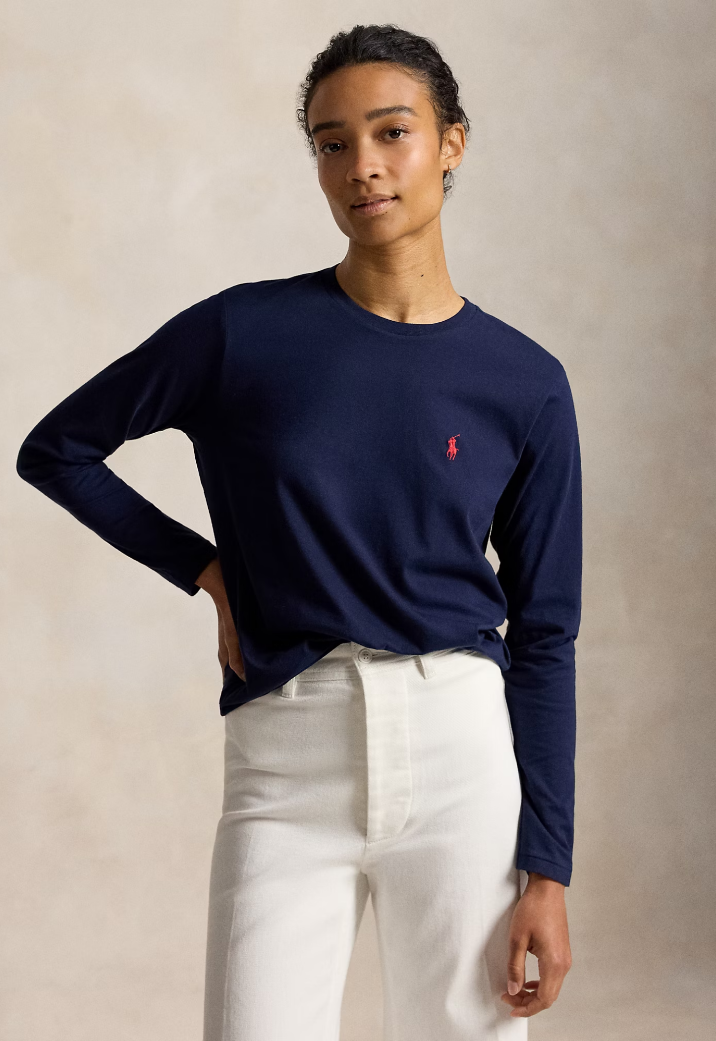 RALPH LAUREN WOMENS Classic Fit Jersey Long-Sleeve Tee Cruise Navy