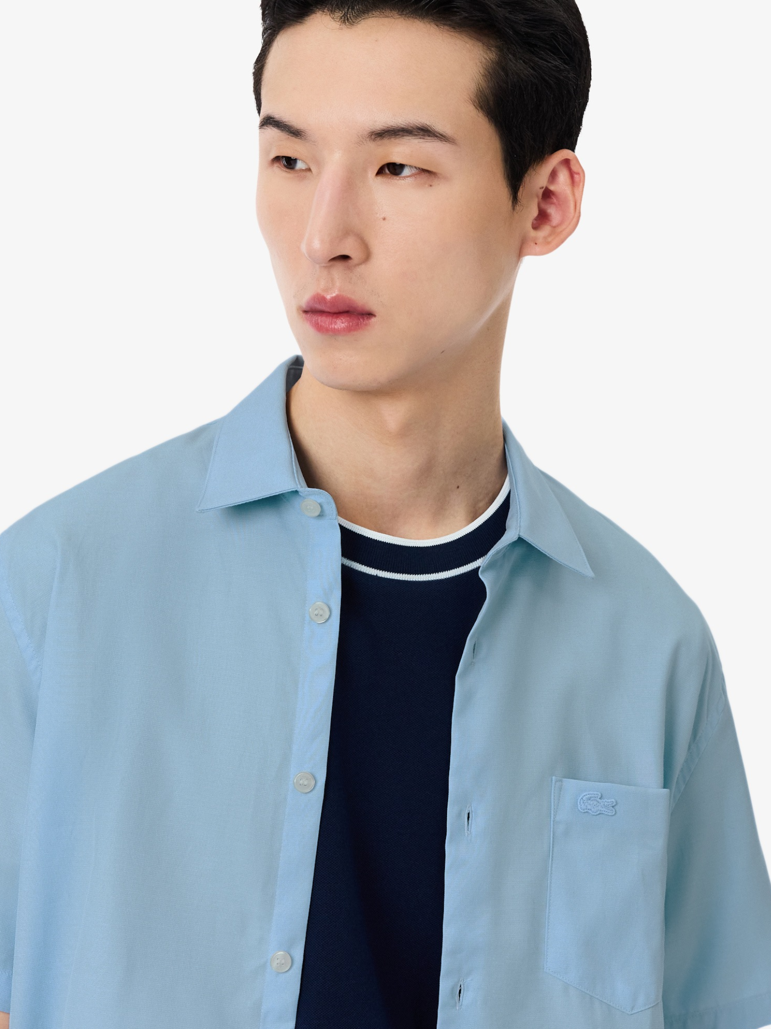 LACOSTE Regular Fit Short Sleeved Cotton Shirt Pale Blue