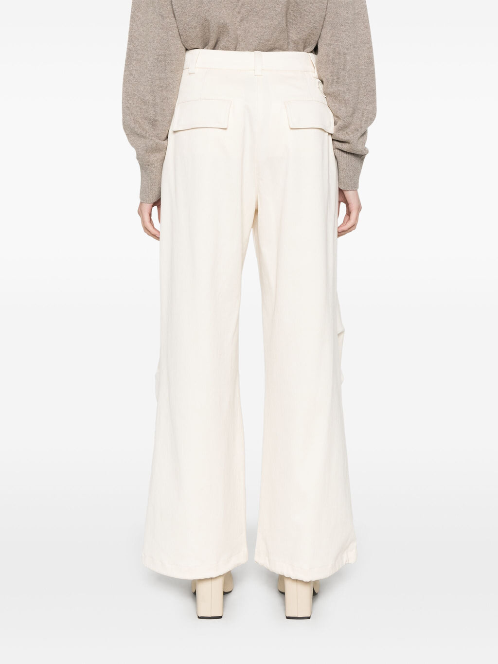 MONCLER WOMEN Stretch Cotton Cargo Trousers Beige