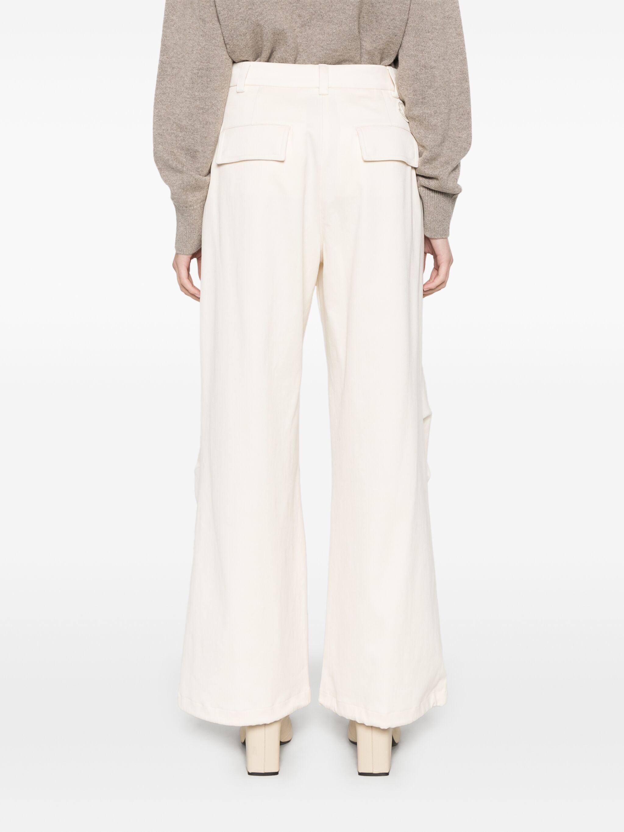 MONCLER WOMEN Stretch Cotton Cargo Trousers Beige