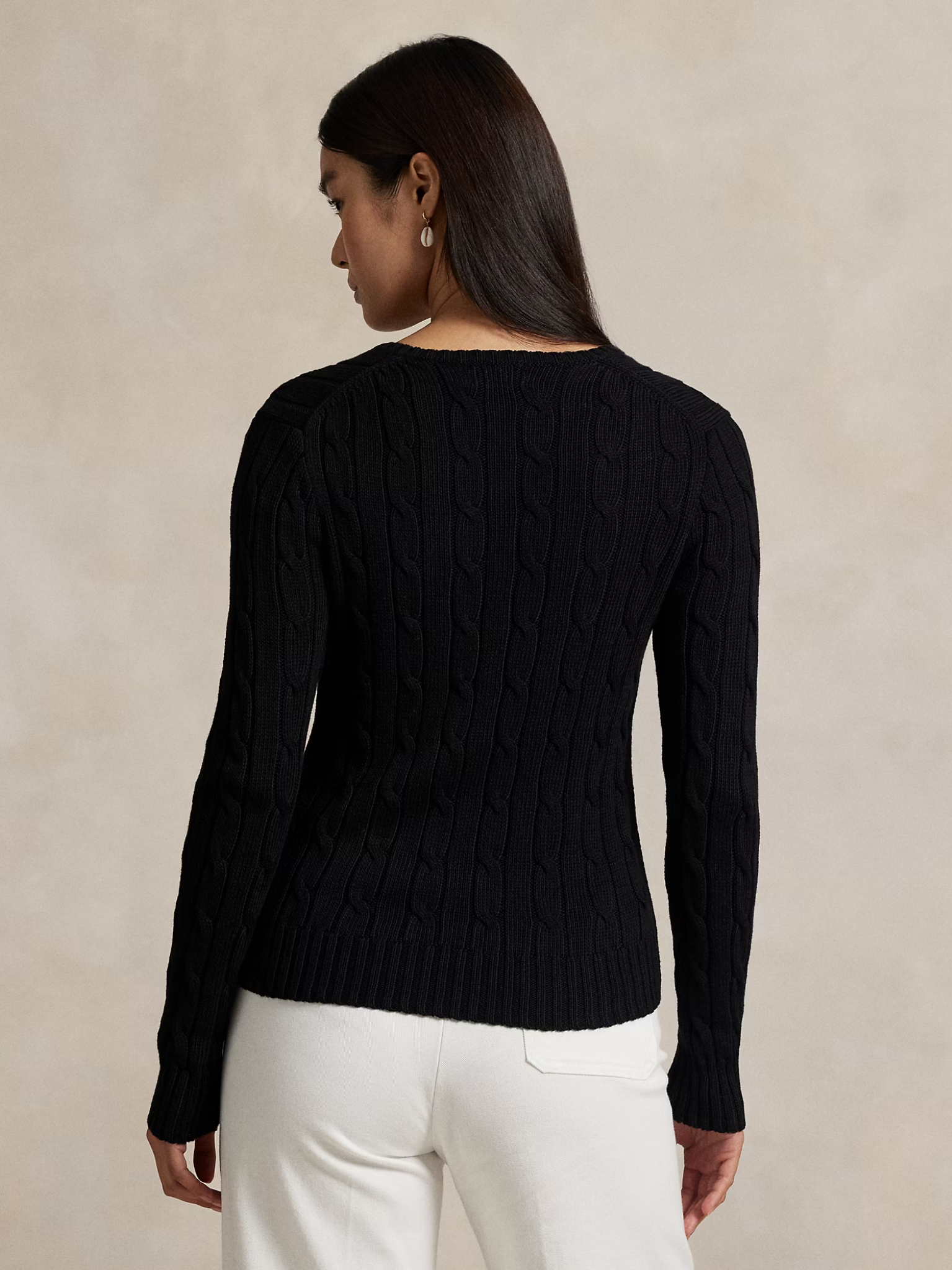 RALPH LAUREN WOMEN Cable-Knit Cotton V-Neck Jumper Polo Black