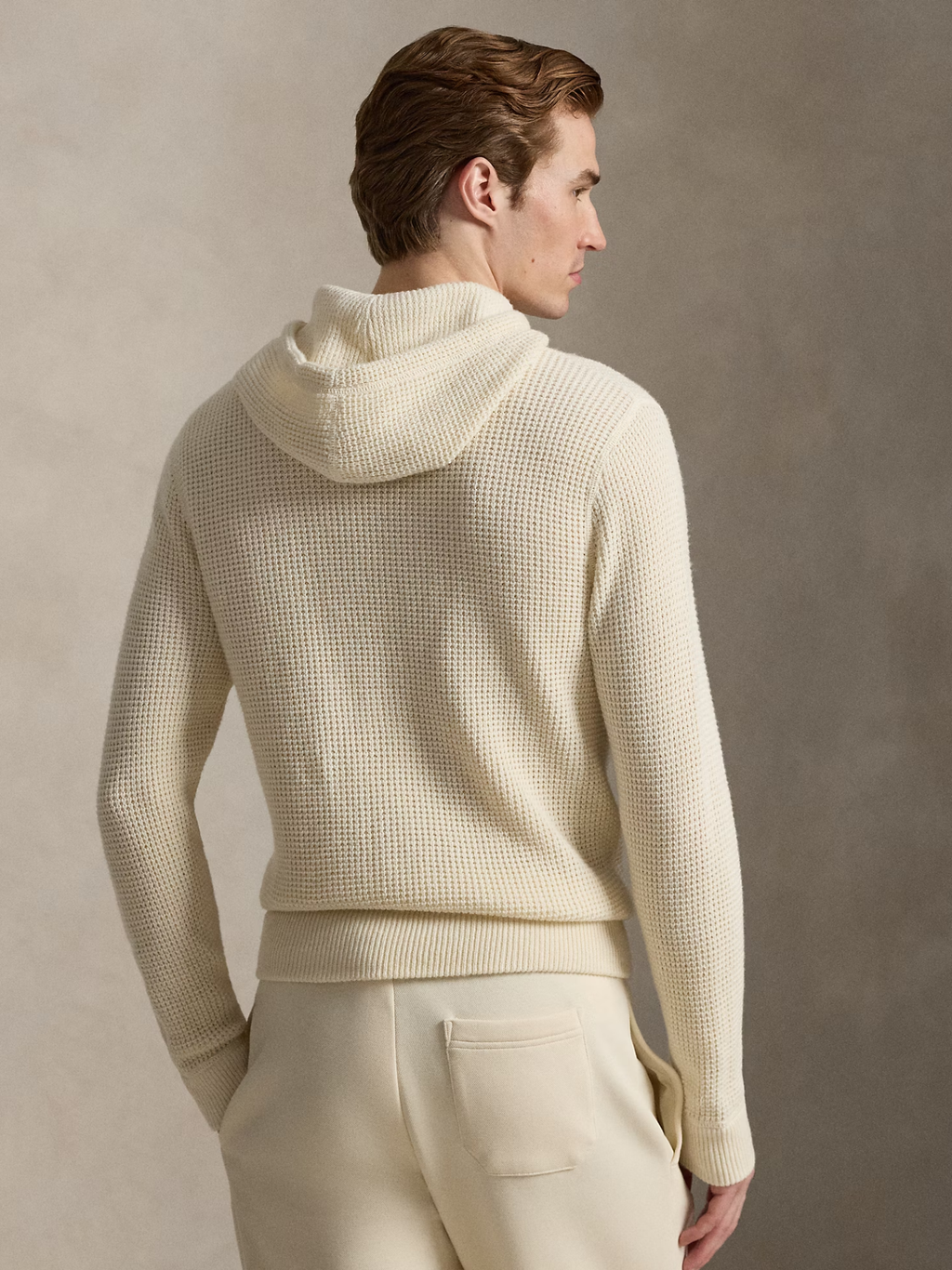 RALPH LAUREN Long-Sleeve Textured Hooded Pullover Sweater Andover Cream