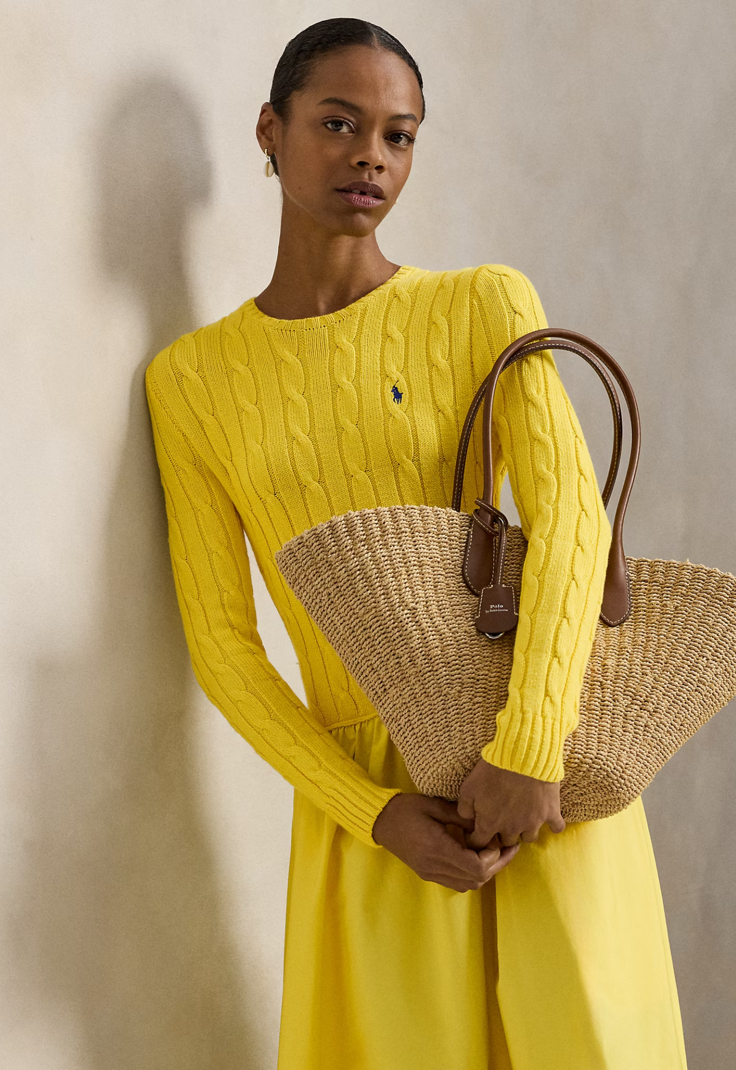 RALPH LAUREN WOMENS Cable-Knit Bodice Cotton Dress Coastal Yellow