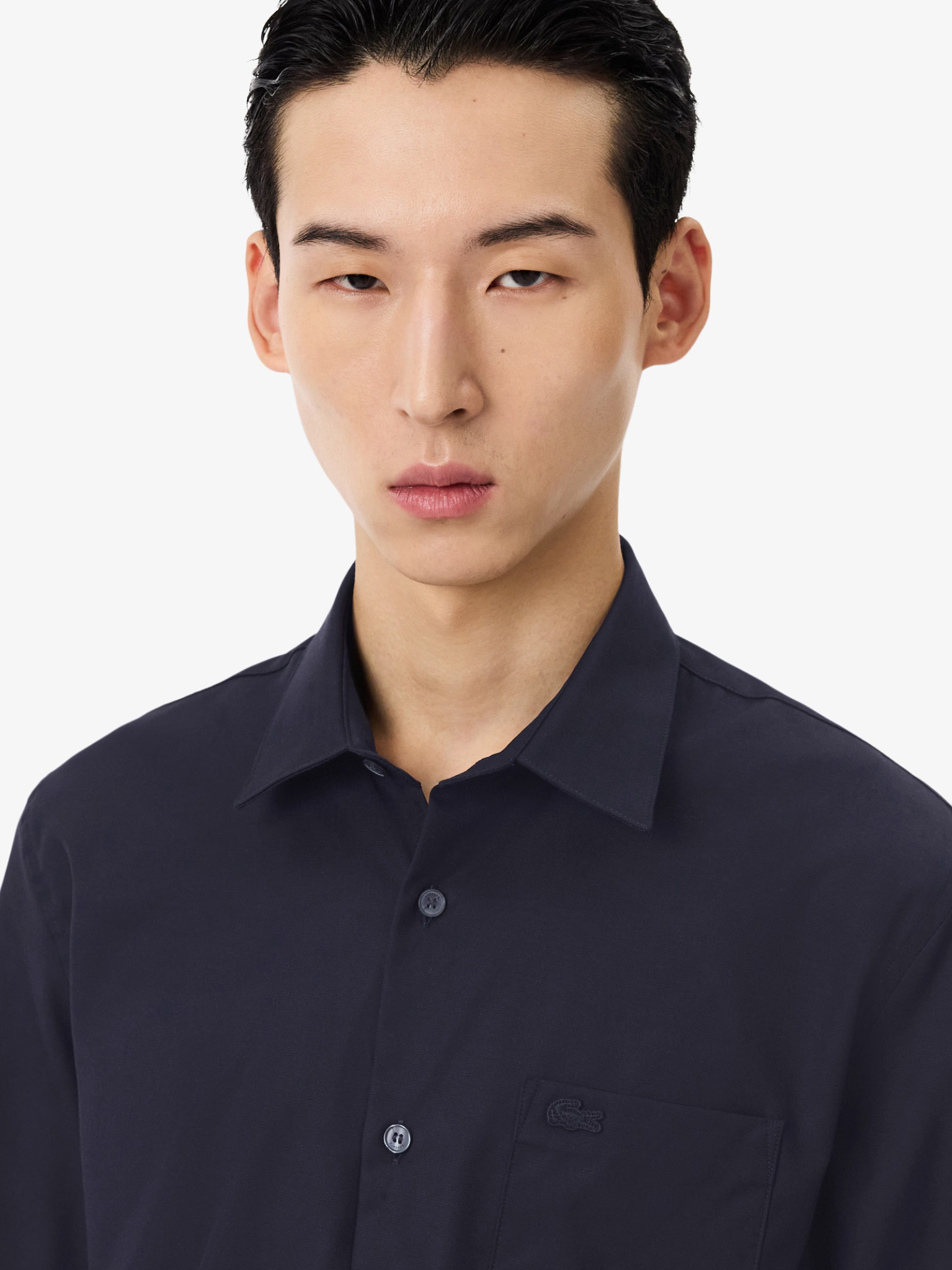 LACOSTE Regular Fit Cotton Poplin Shirt Navy Blue