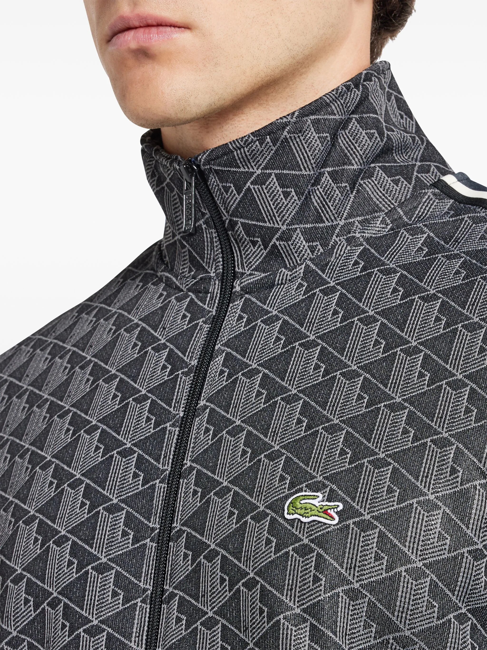 LACOSTE Paris Zip-Up Jacquard Track Jacket Black
