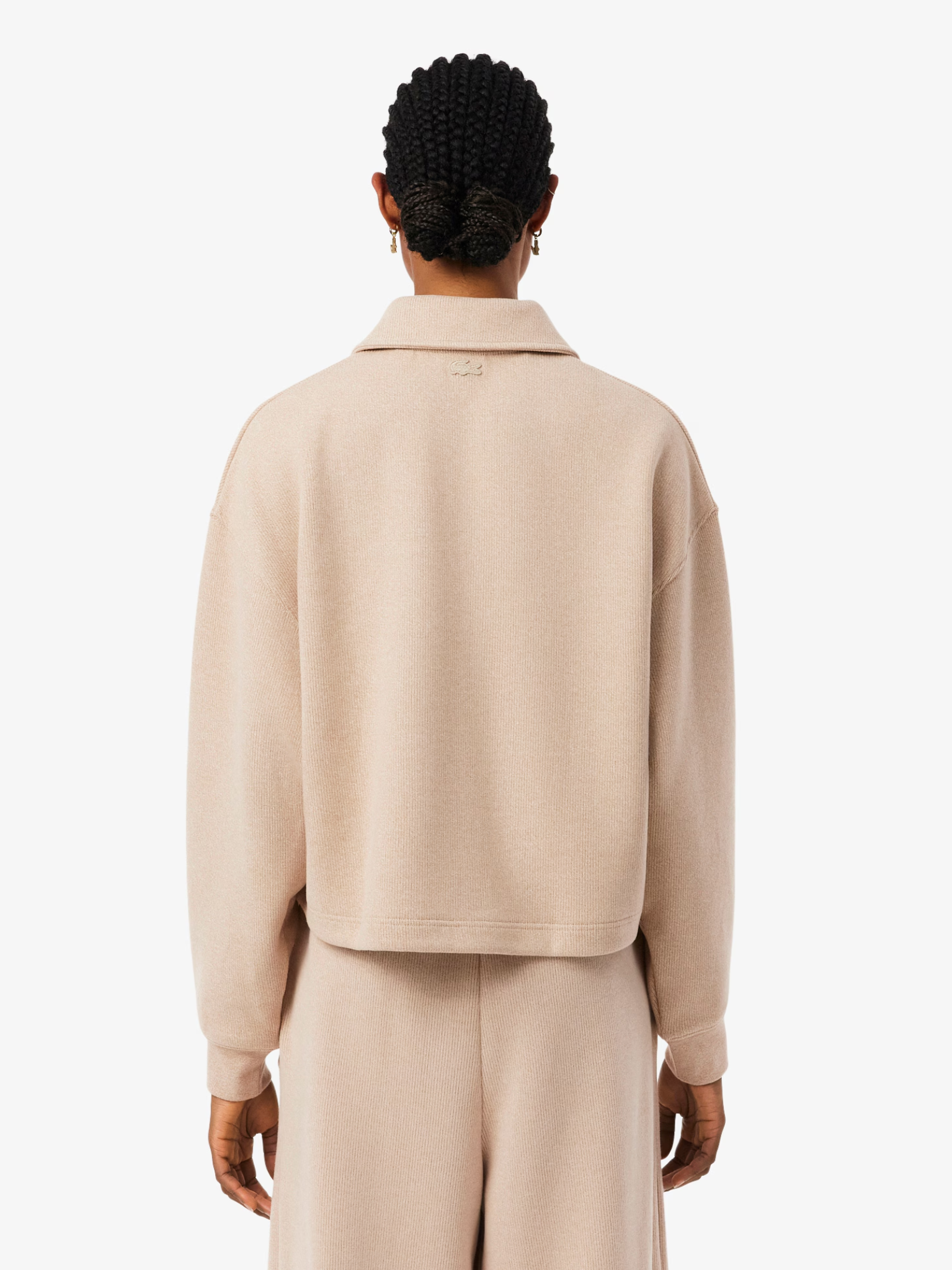 LACOSTE WOMEN Oversized Ribbed Polo Sweatshirt Brown