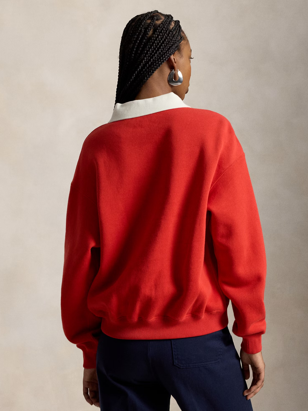 RALPH LAUREN WOMEN Crest Polo-Collar Fleece Crewneck Very Red