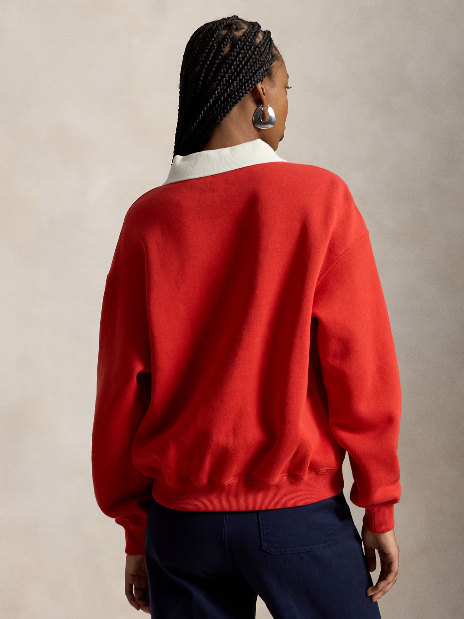 RALPH LAUREN WOMEN Crest Polo-Collar Fleece Crewneck Very Red