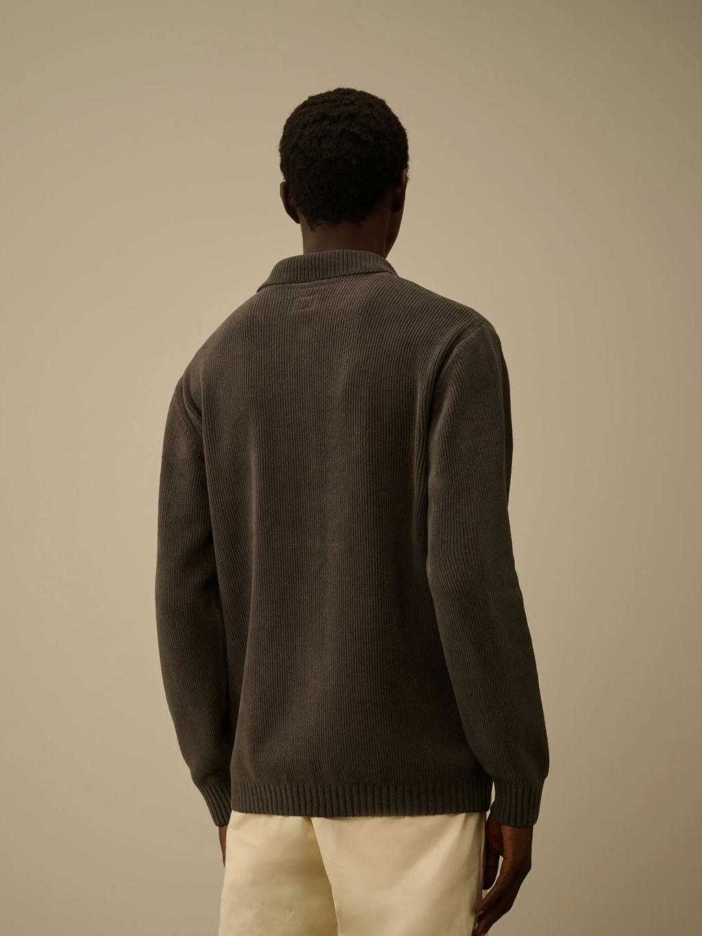 C.P COMPANY Cotton Chenille Polo Sweater Dark Shadow Grey