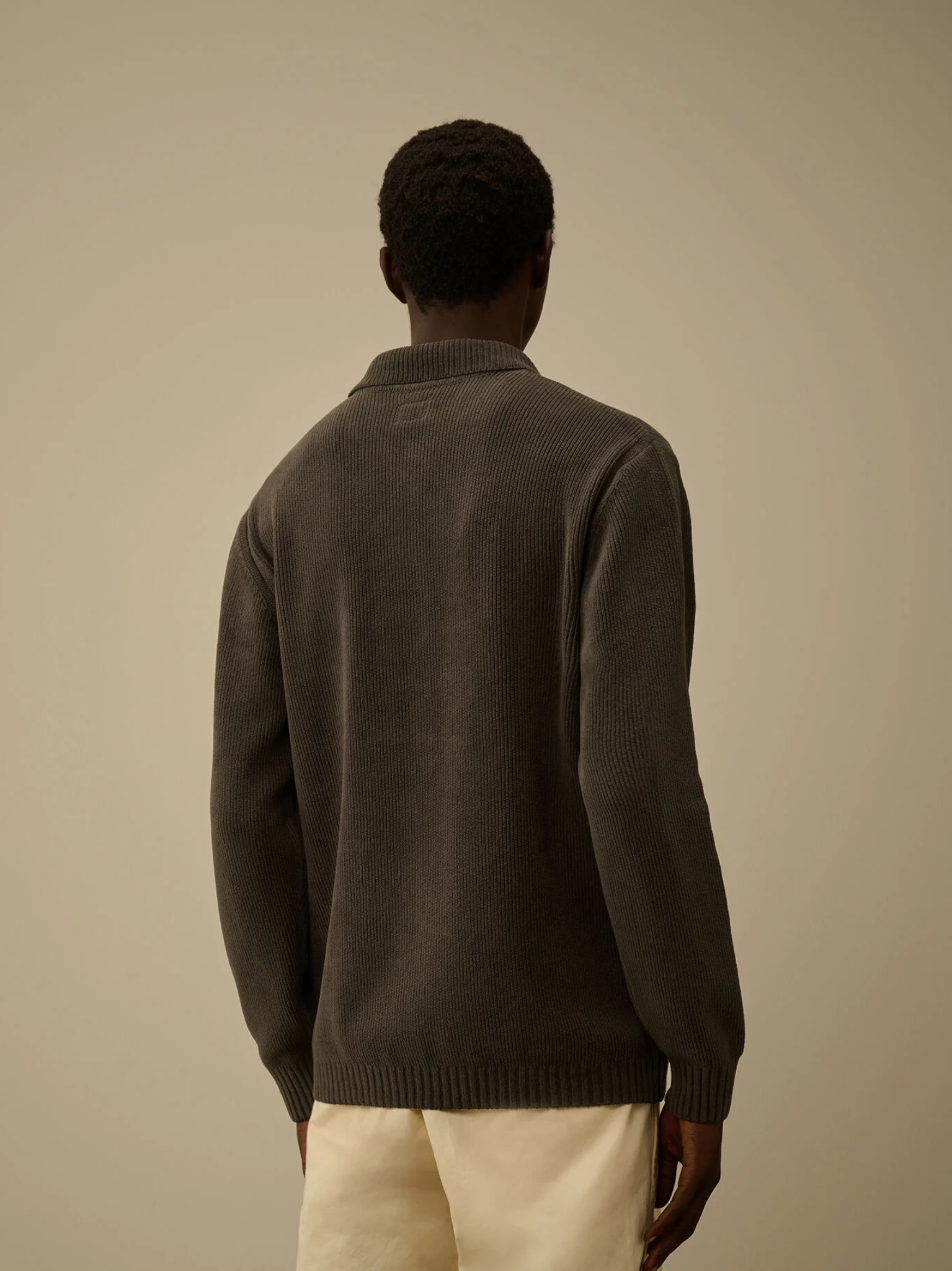C.P COMPANY Cotton Chenille Polo Sweater Dark Shadow Grey
