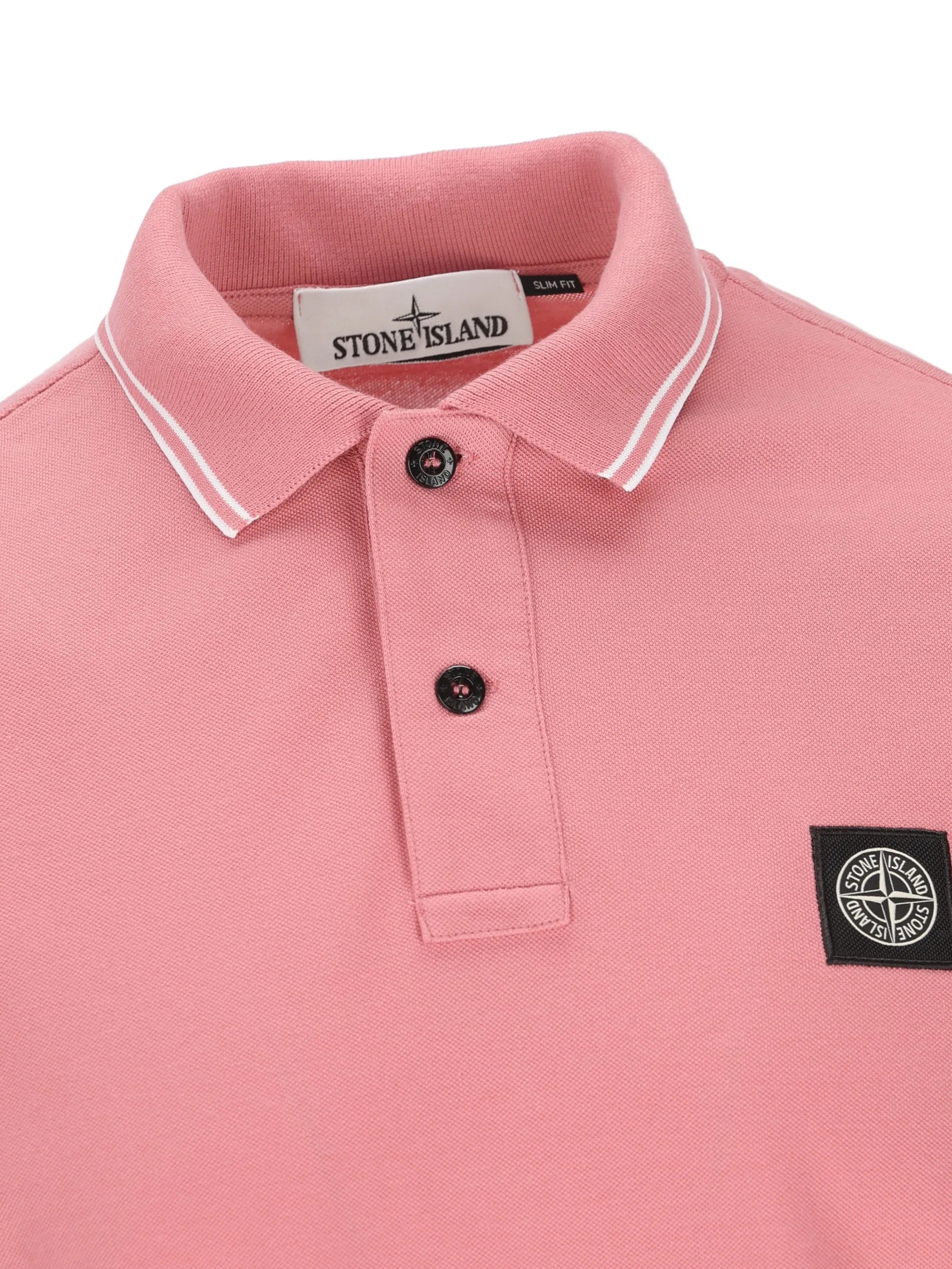 STONE ISLAND Logo Patch Cotton Piqué Polo Shirt Pink