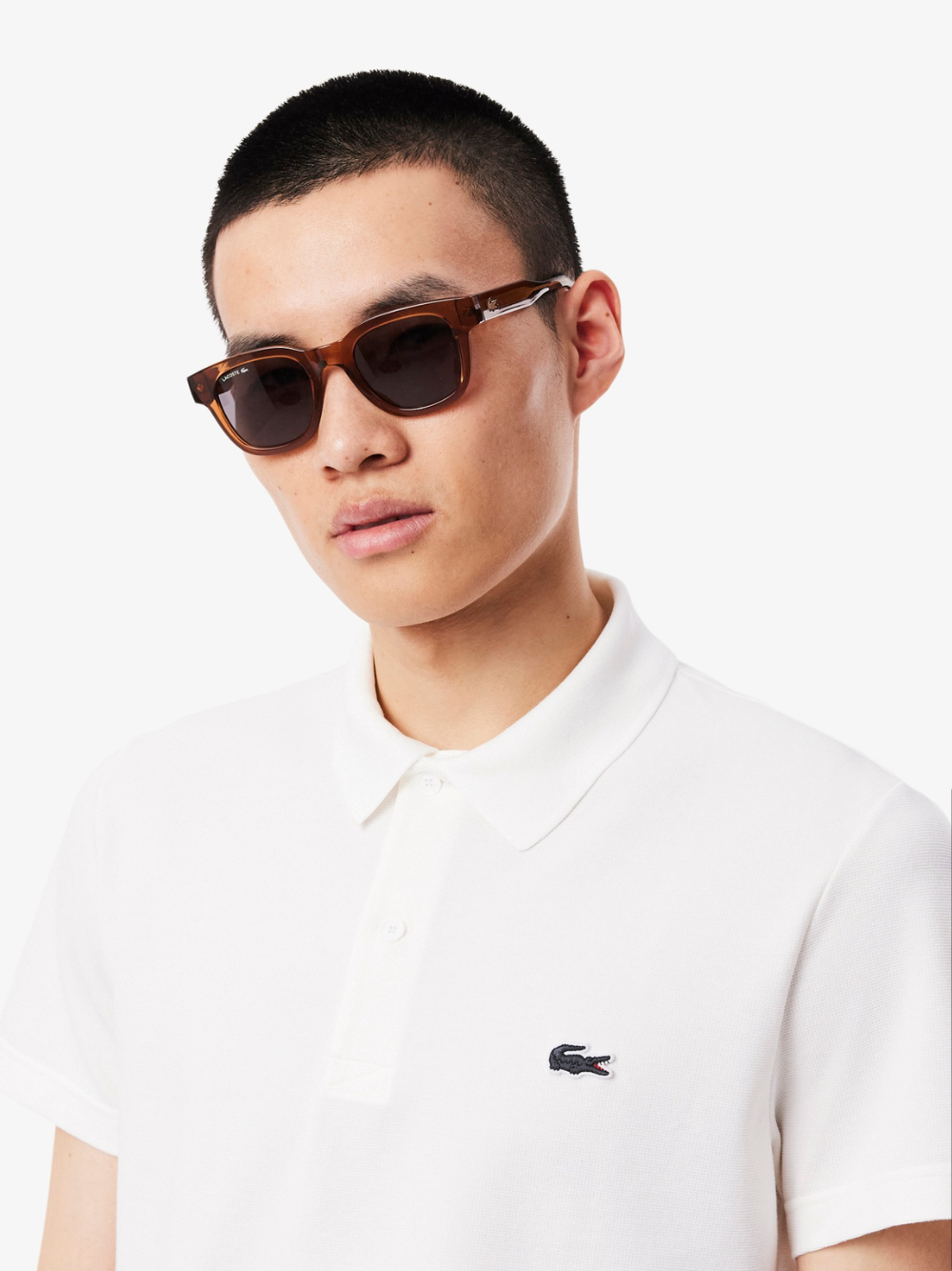 LACOSTE Regular Fit Cotton Polyester Blend Polo Shirt White