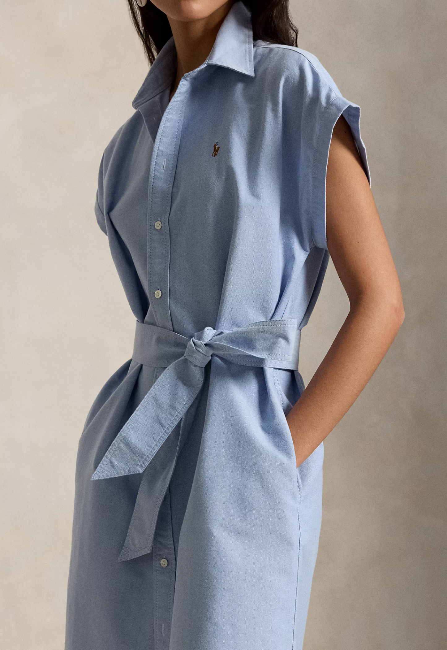 RALPH LAUREN WOMENS Belted Cotton Oxford Shirt Dress Blue