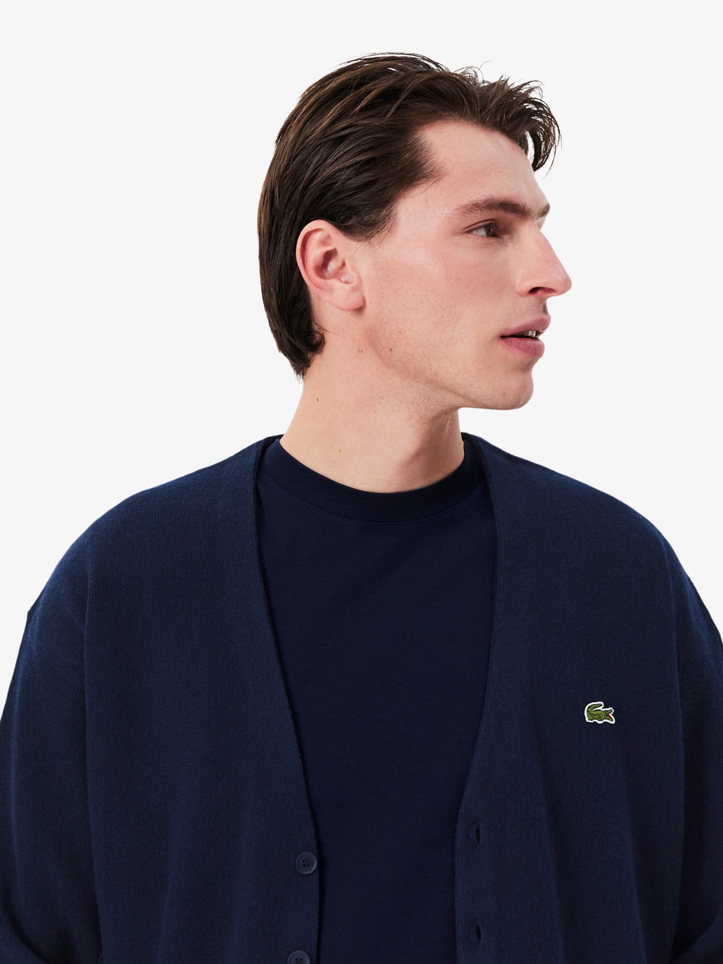LACOSTE Relaxed Fit Carded Wool Cardigan Midnight Blue