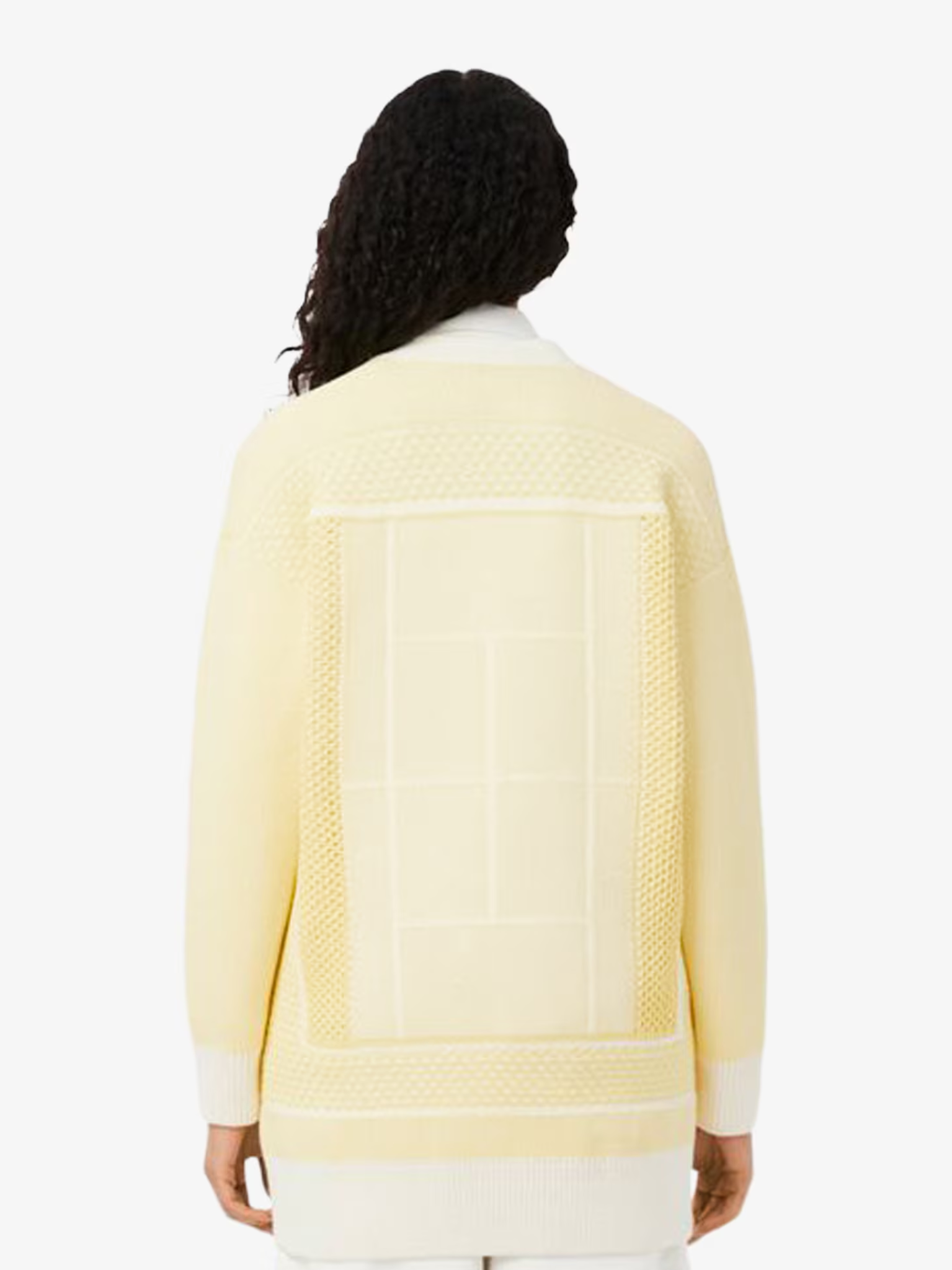 LACOSTE WOMEN Tennis Court Jacquard Long Cardigan Yellow/White