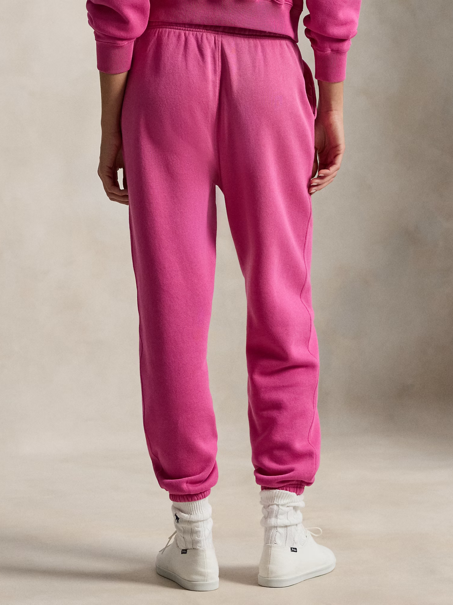 RALPH LAUREN WOMEN Fleece Drawstring Tracksuit Bottoms Accent Pink