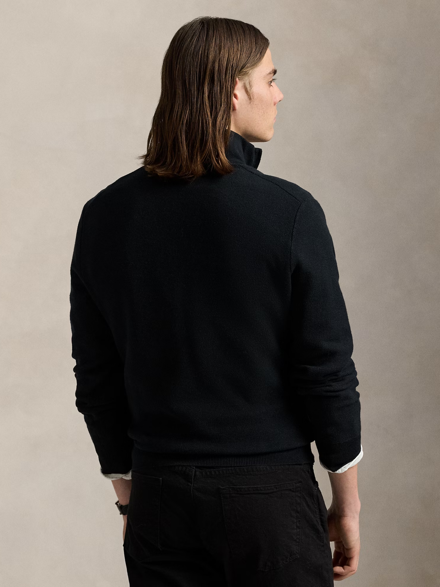 RALPH LAUREN Mesh-Knit Cotton Quarter-Zip Jumper Black