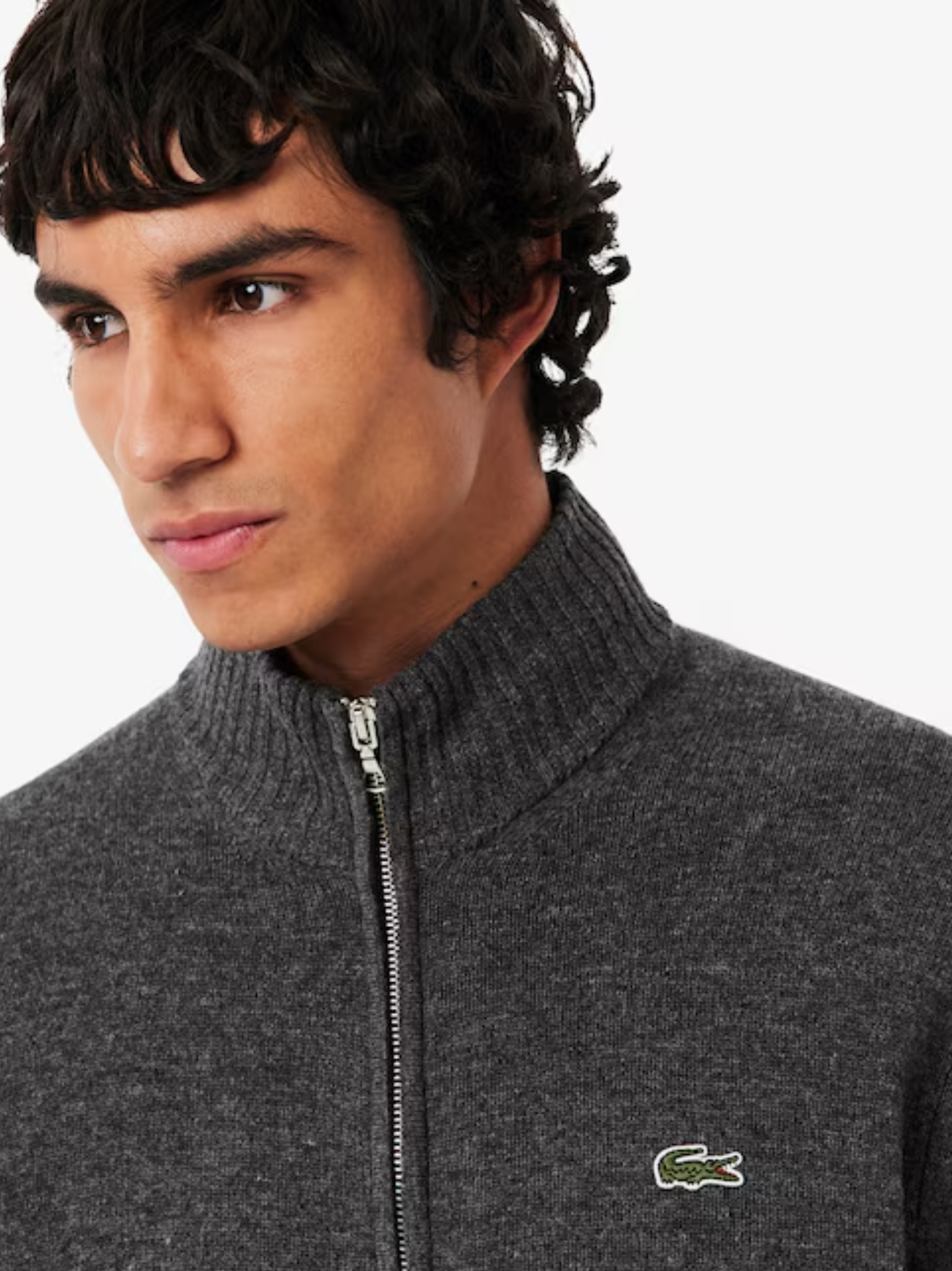 LACOSTE Wool Zipped Sweater Heathered Grey
