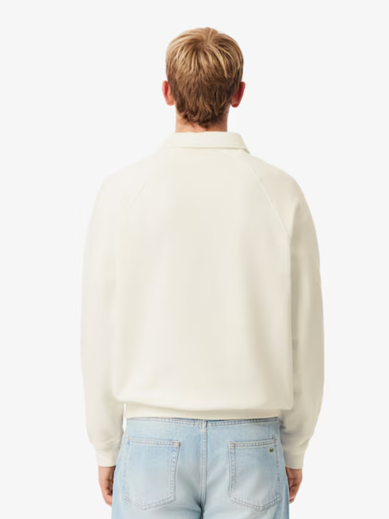 LACOSTE Loose Fit Polo Collar Fleece Sweatshirt White