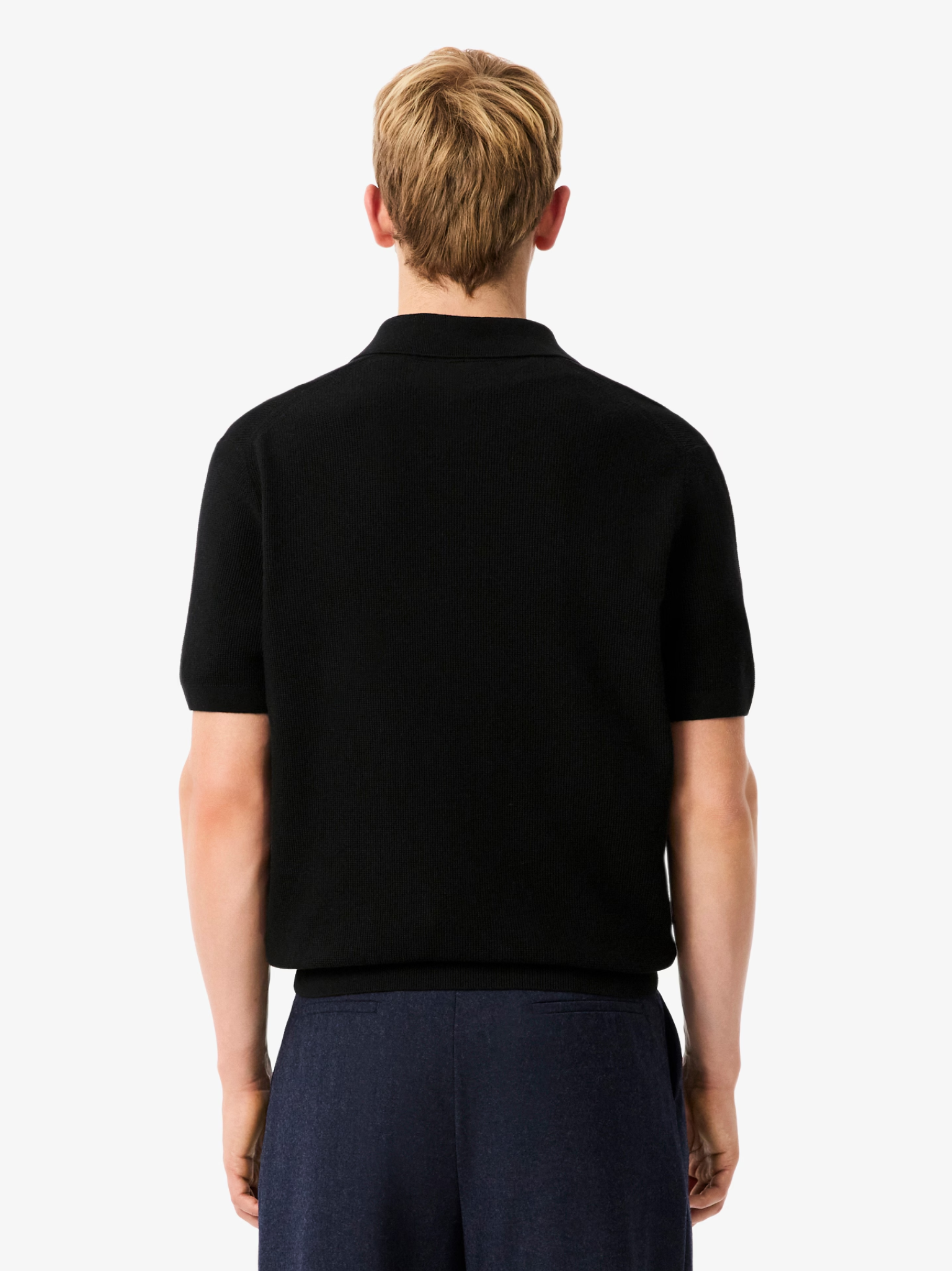 LACOSTE Cotton Blend Open Polo Collar Sweater Black
