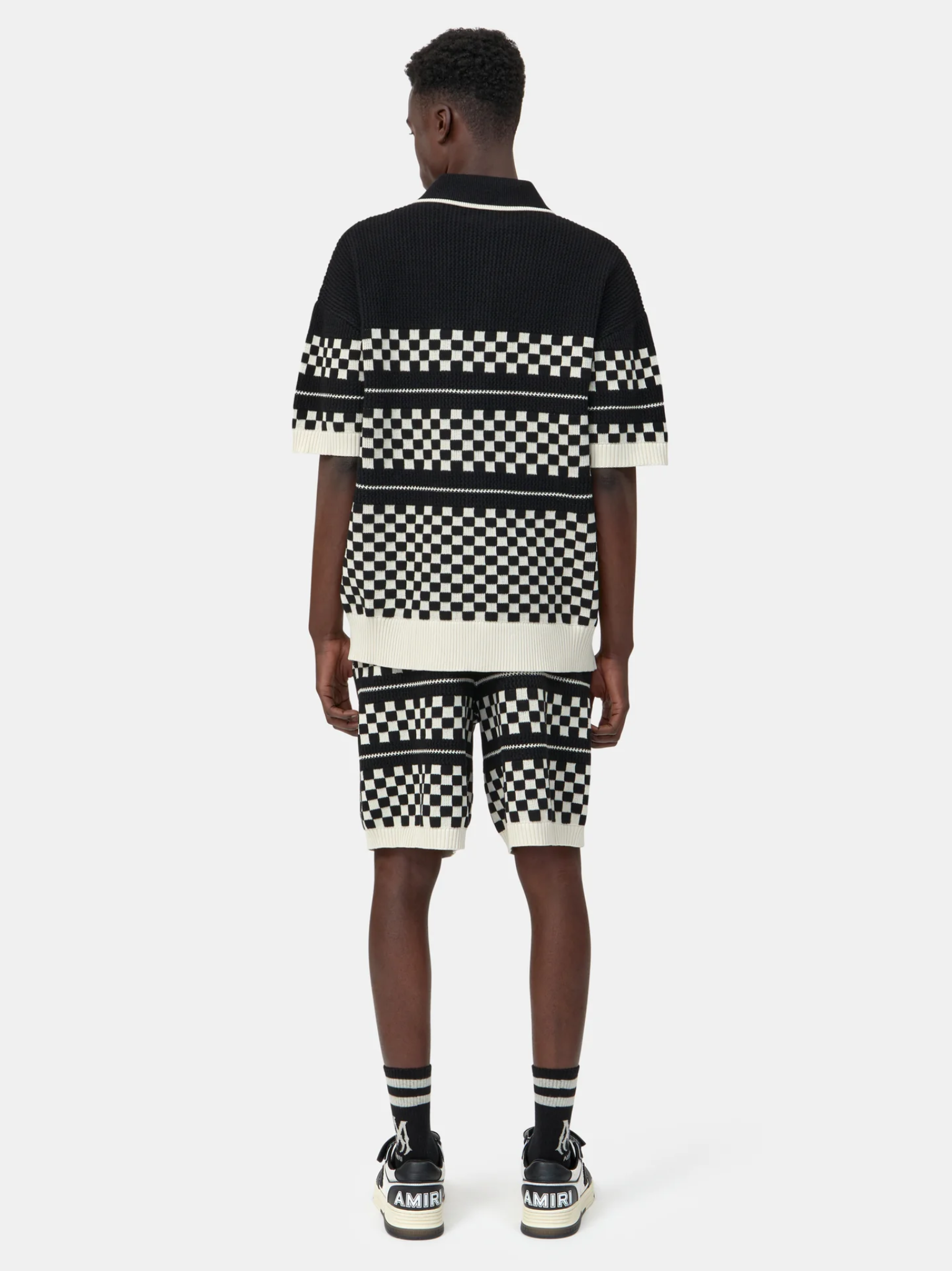 AMIRI Checkered Mesh Logo-patch Shirt Black